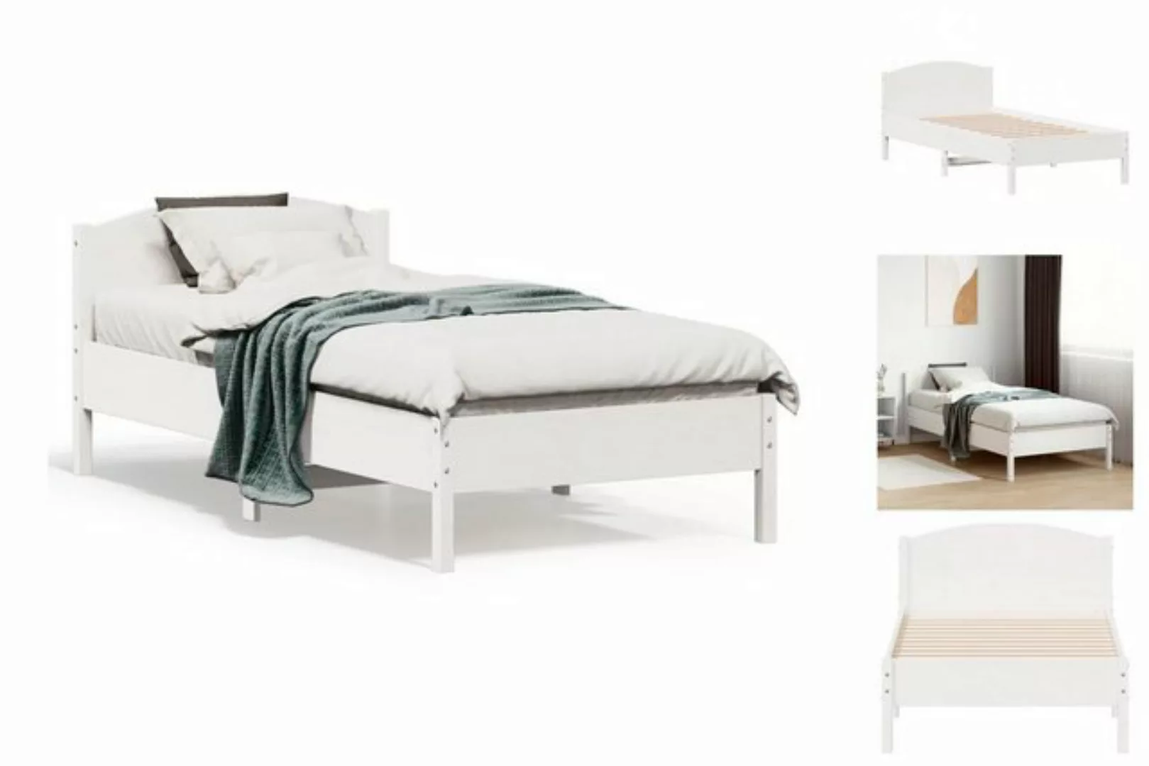 vidaXL Bettgestell Massivholzbett mit Kopfteil Weiß 75x190 cm Kiefer Bett B günstig online kaufen