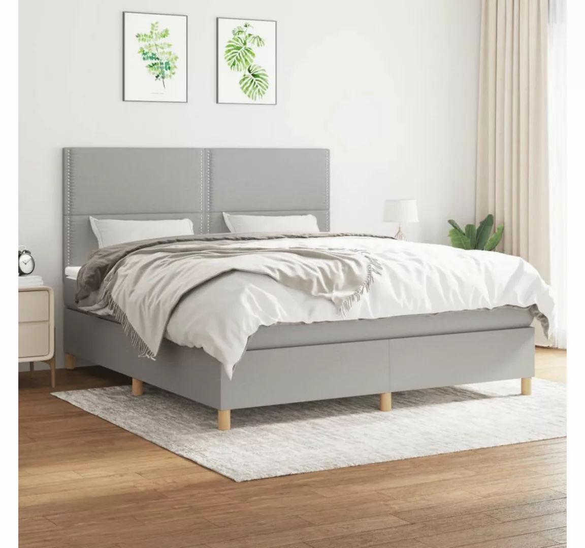 vidaXL Boxspringbett Boxspringbett mit Matratze Hellgrau 180x200 cm Stoff B günstig online kaufen