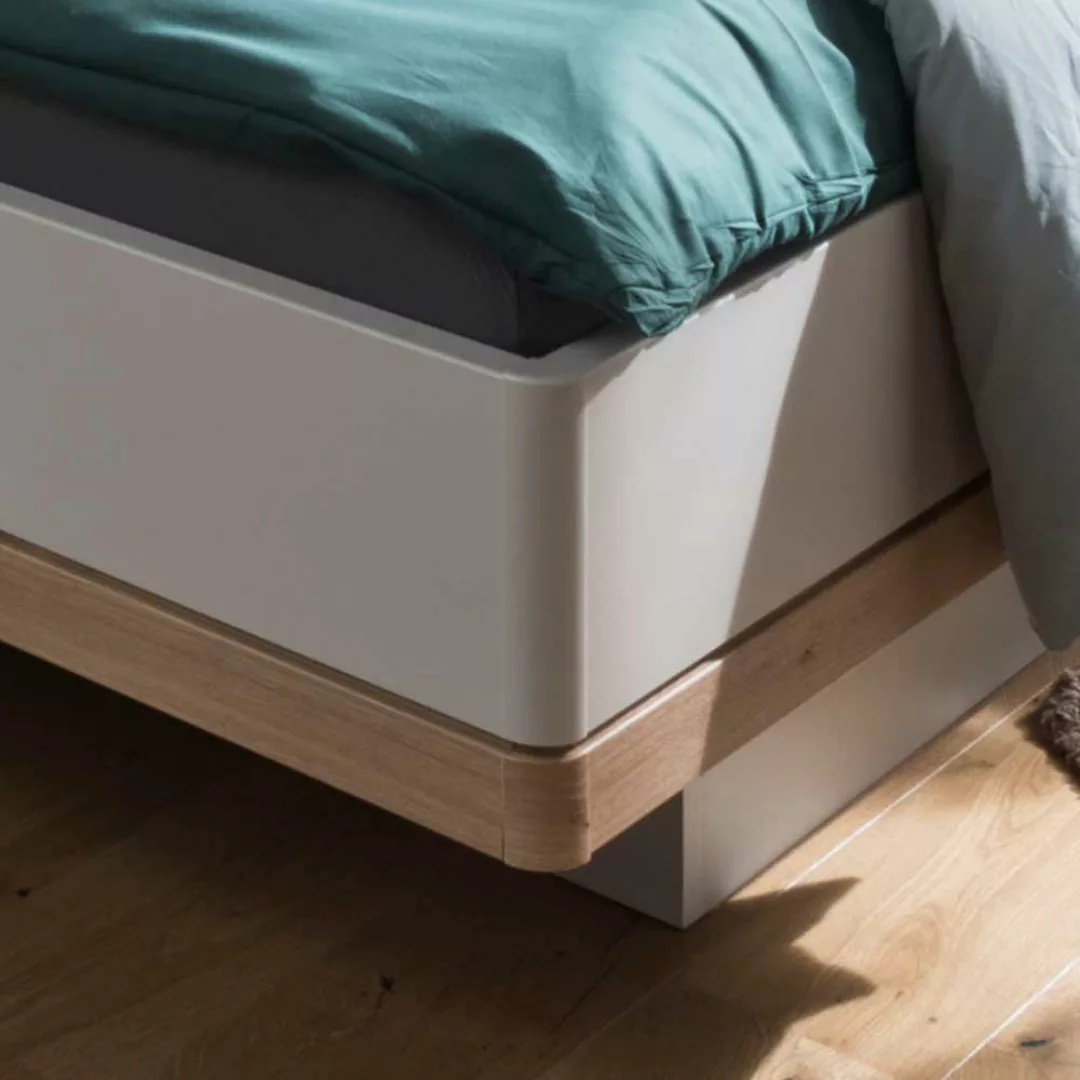 Doppelbett und Nachttische in Beige und Eiche Bianco LED Beleuchtung (dreit günstig online kaufen