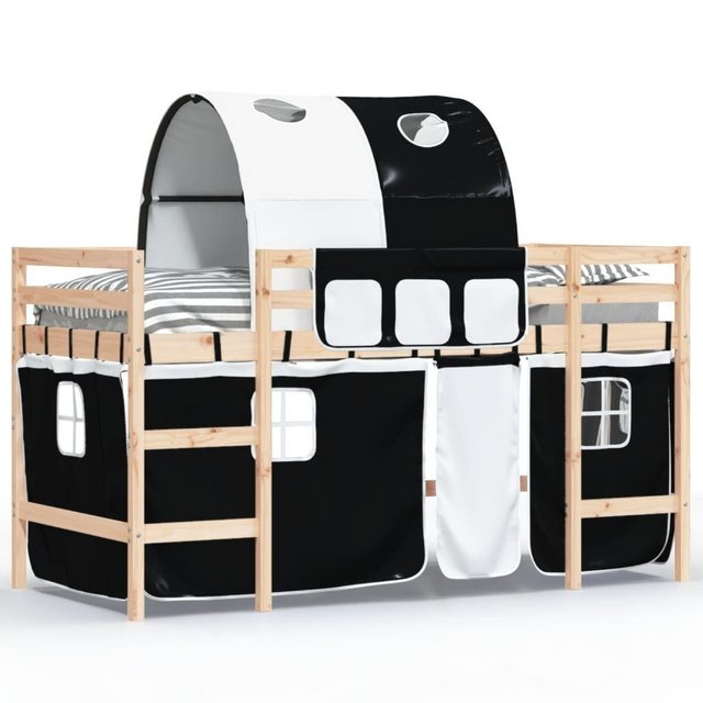 vidaXL Kinderbett Kinderhochbett mit Tunnel Weiß Schwarz 90x200 cm Kiefernh günstig online kaufen