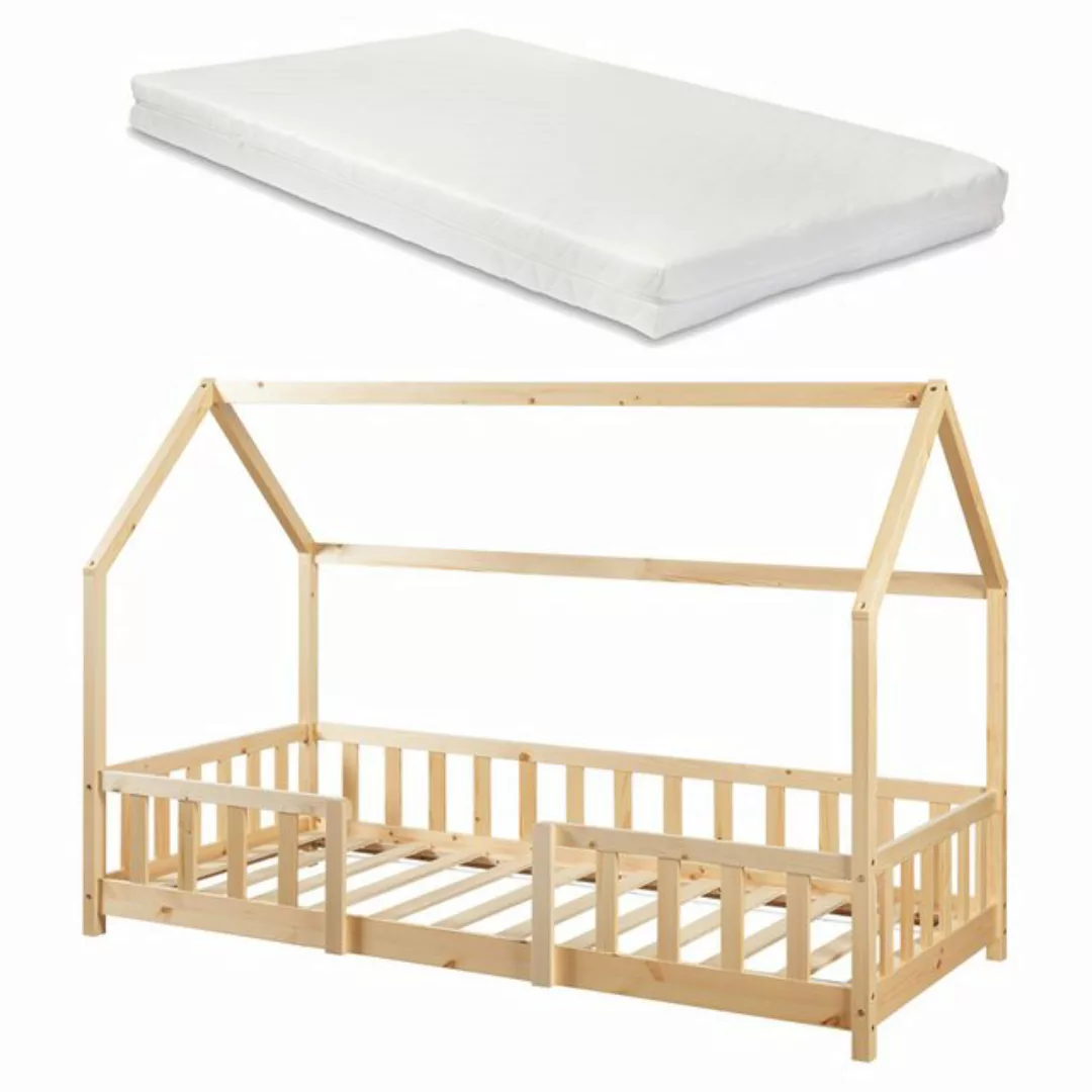 en.casa Kinderbett, »Sisimiut« Hausbett mit Matratze 90 x 200 cm Naturholz günstig online kaufen