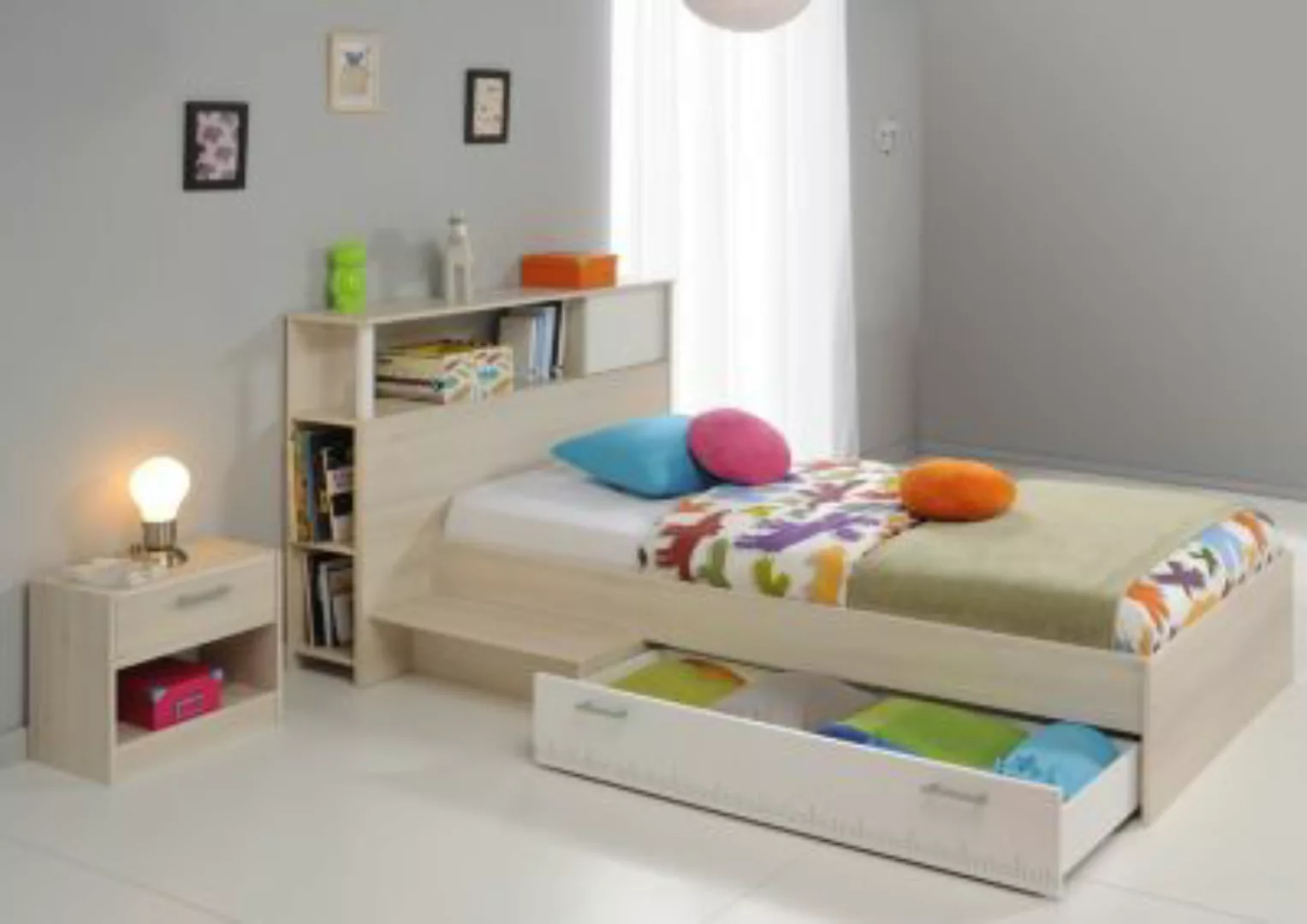 PARISOT "Jugendbett mit Nako ""Charly 17"" Akazie-Weiß" braun/weiß Gr. 90 x günstig online kaufen