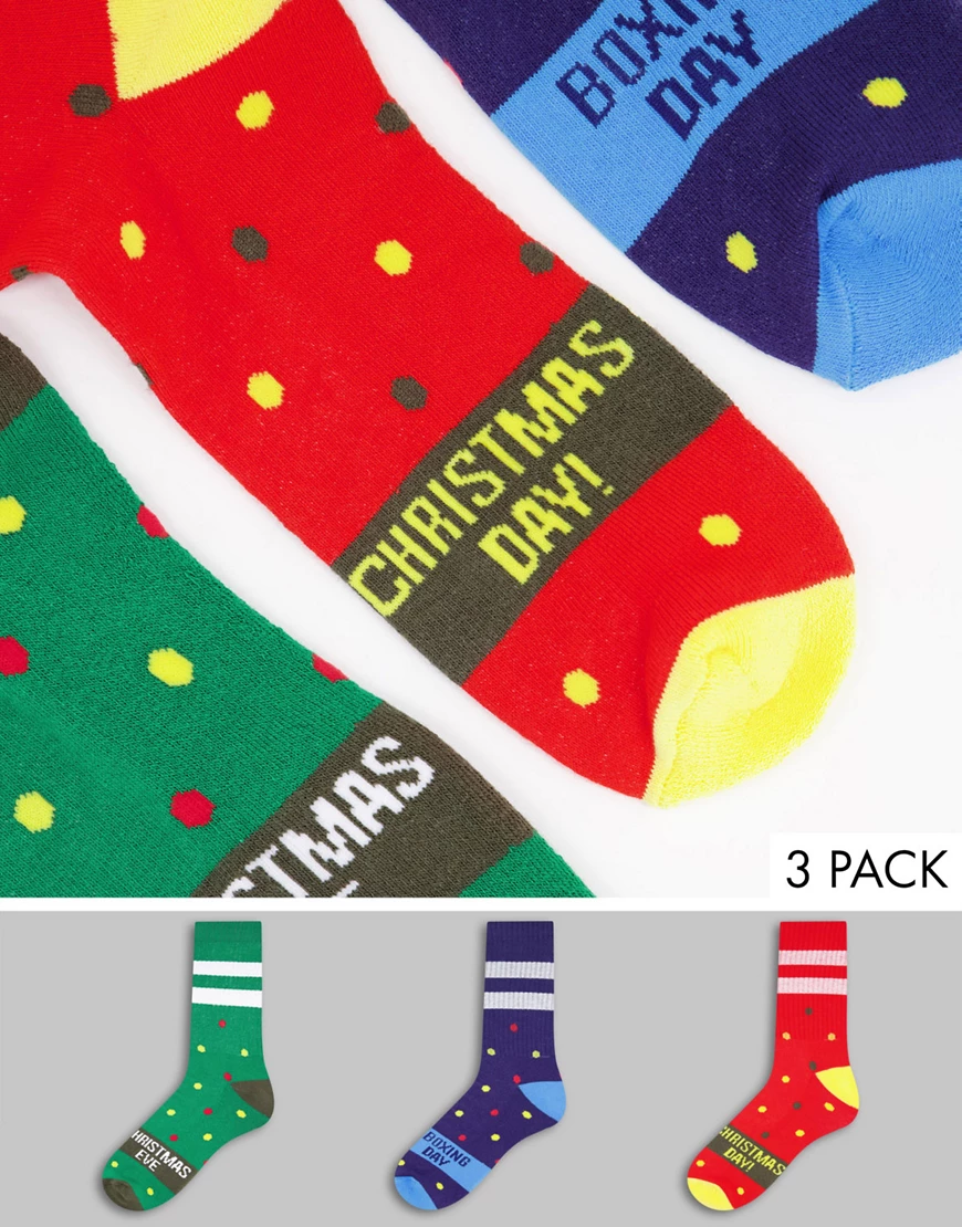 ASOS DESIGN – 3er-Pack weihnachtliche Sportsocken-Mehrfarbig günstig online kaufen