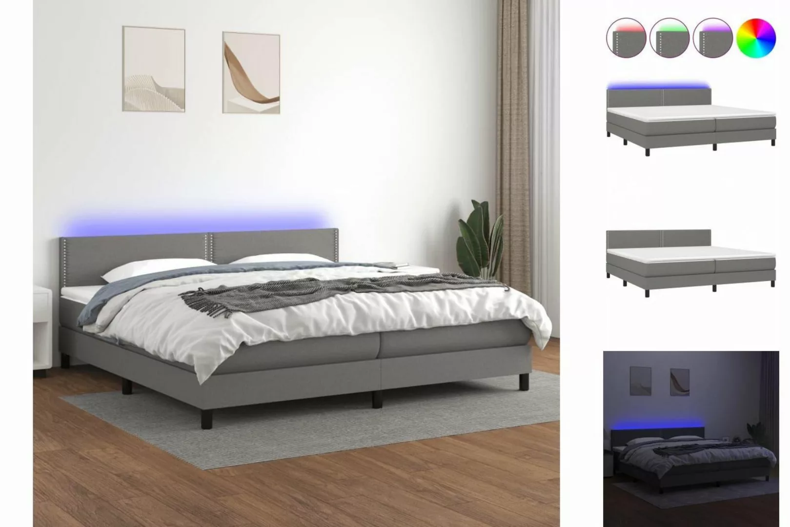 vidaXL Bettgestell Boxspringbett mit Matratze LED Dunkelgrau 200x200 cm Sto günstig online kaufen