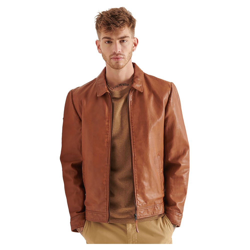 Superdry Studios Coach Leder Jacke S Washed Tan günstig online kaufen