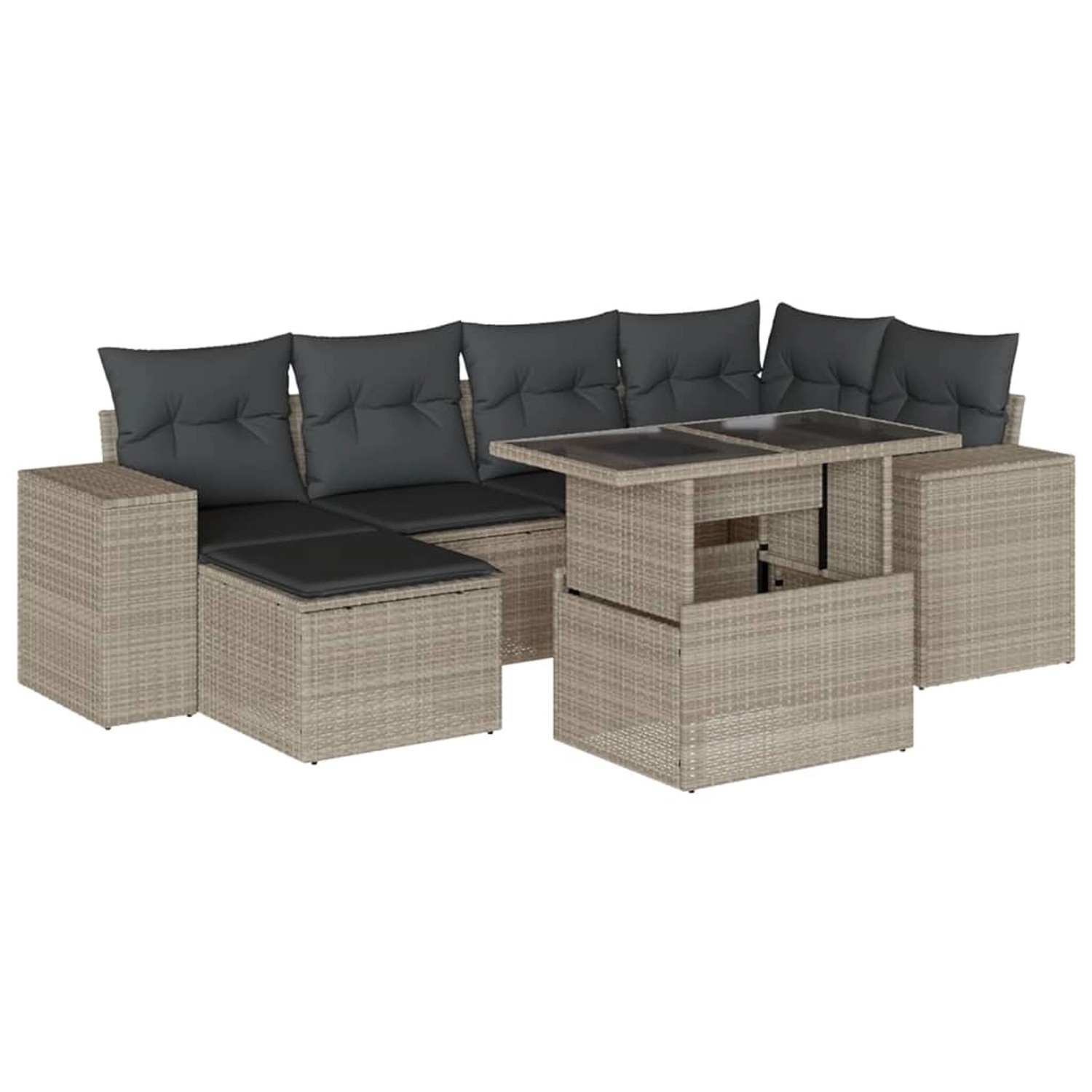 vidaXL 7-Tlg Garten-Sofagarnitur mit Kissen Hellgrau Poly Rattan 3269312 günstig online kaufen