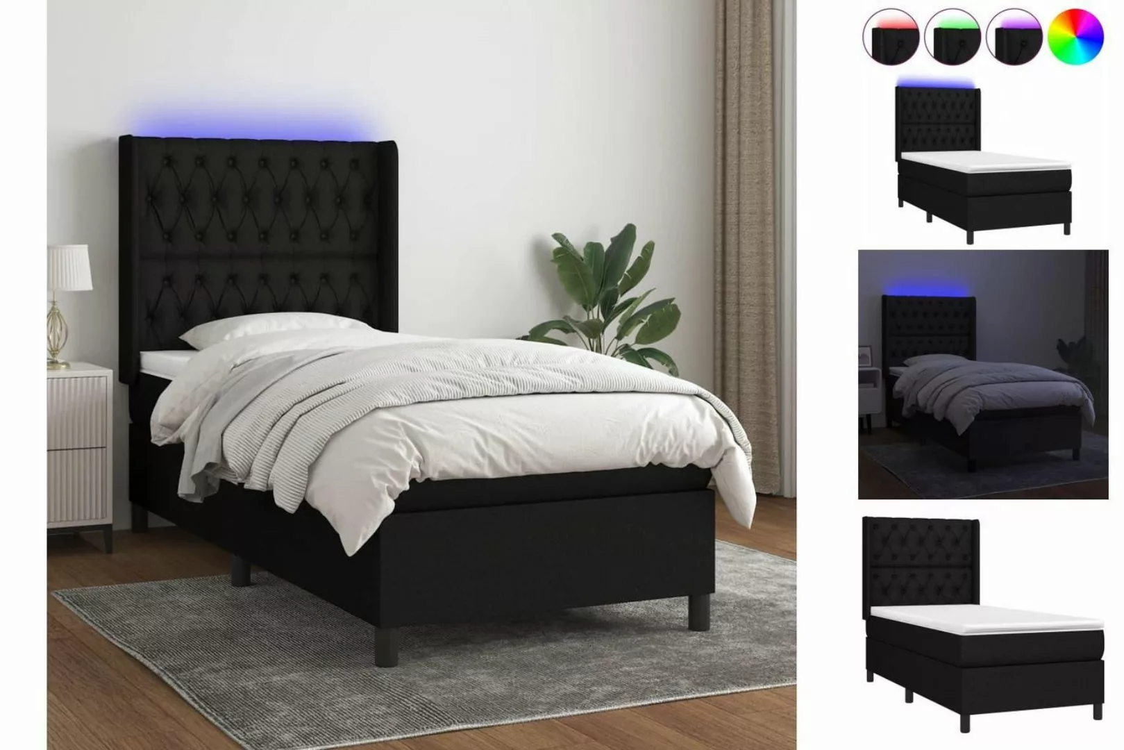 vidaXL Boxspringbett Boxspringbett mit Matratze und LED Stoff (80 x 200 cm, günstig online kaufen