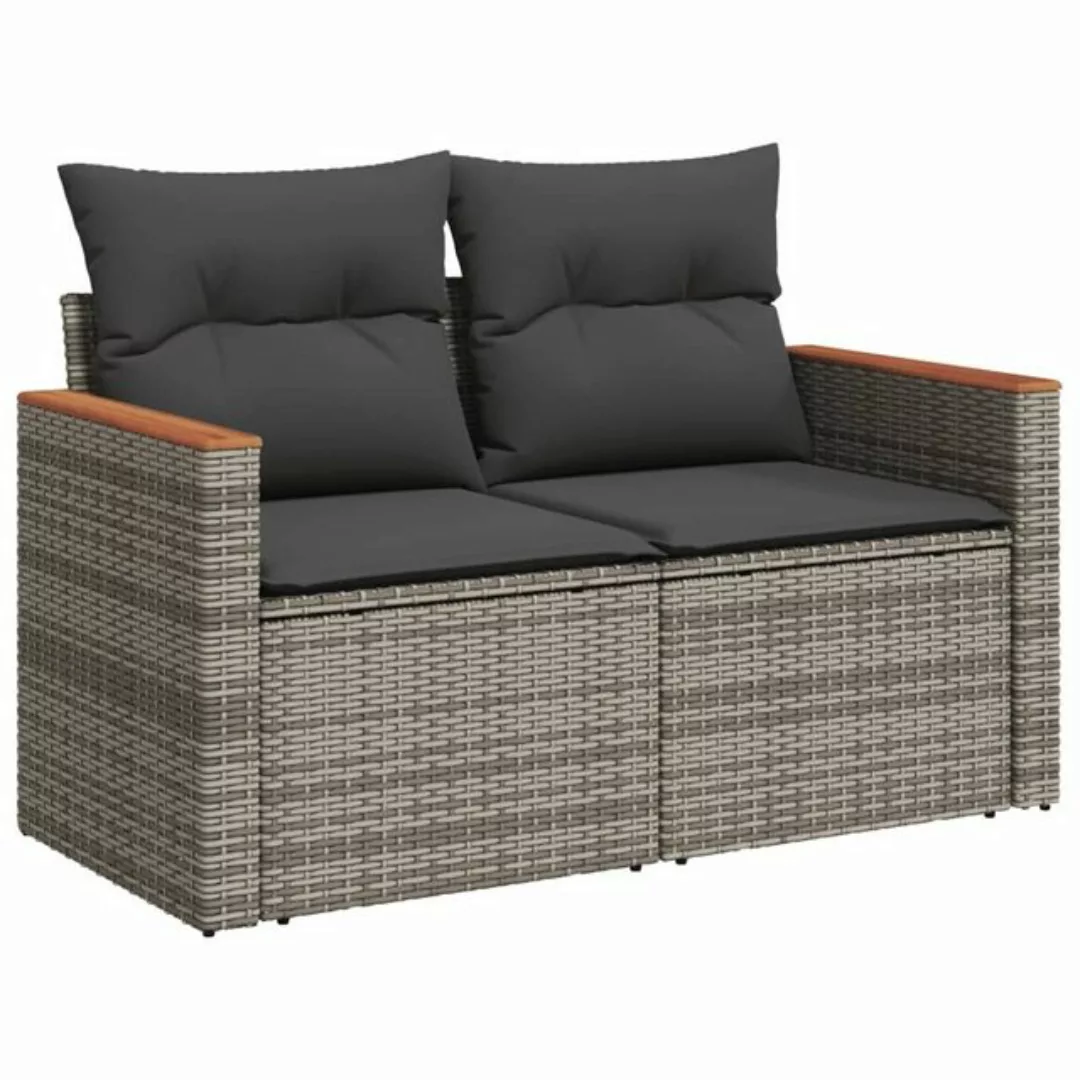 vidaXL Loungesofa Gartensofa 2-Sitzer mit Kissen Grau Poly Rattan günstig online kaufen