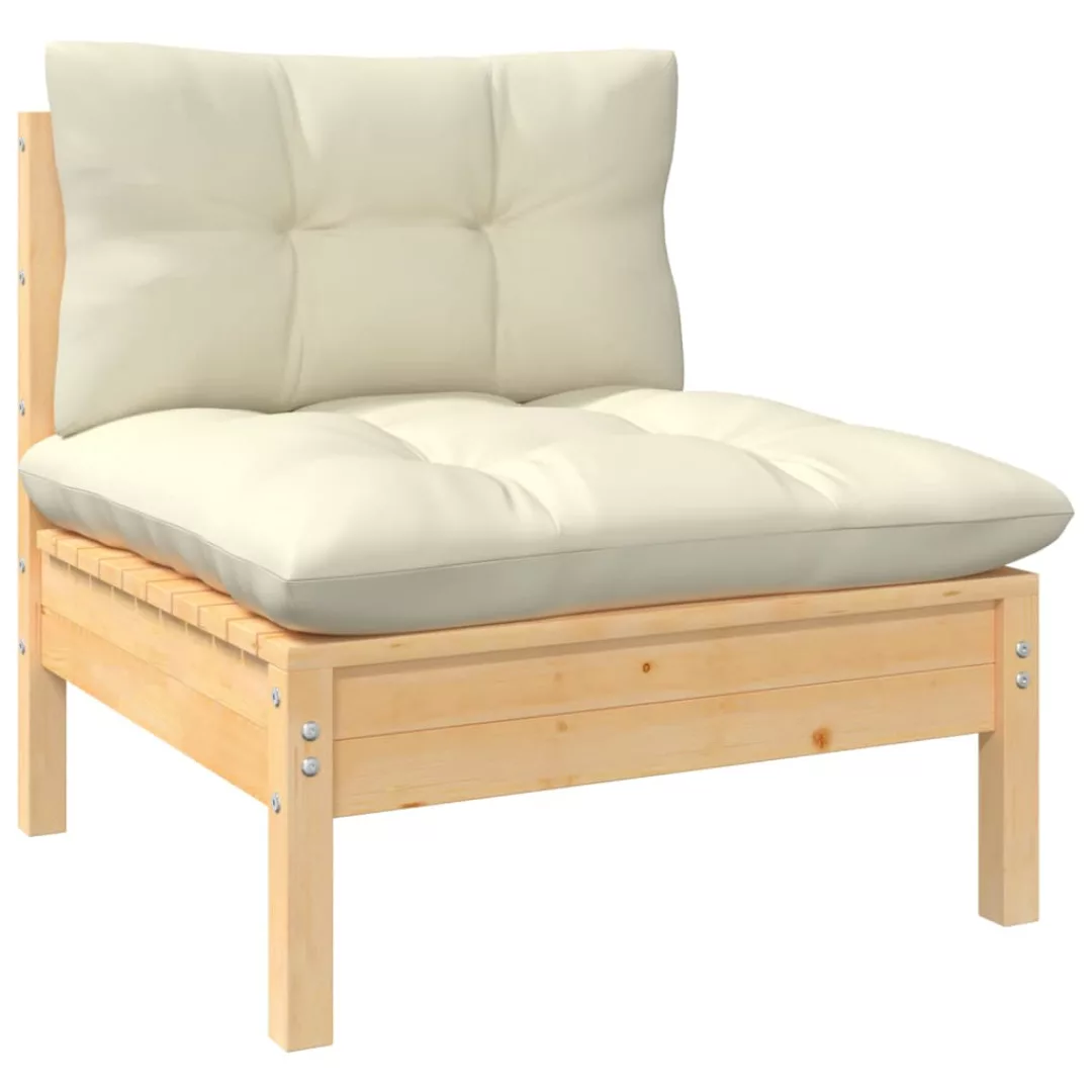 Garten-mittelsofa Mit Kissen Creme Massivholz Kiefer günstig online kaufen