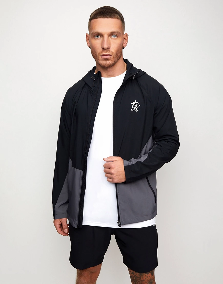 Gym King – Sport Carson – Leichte Kapuzenjacke in Grau-Schwarz günstig online kaufen