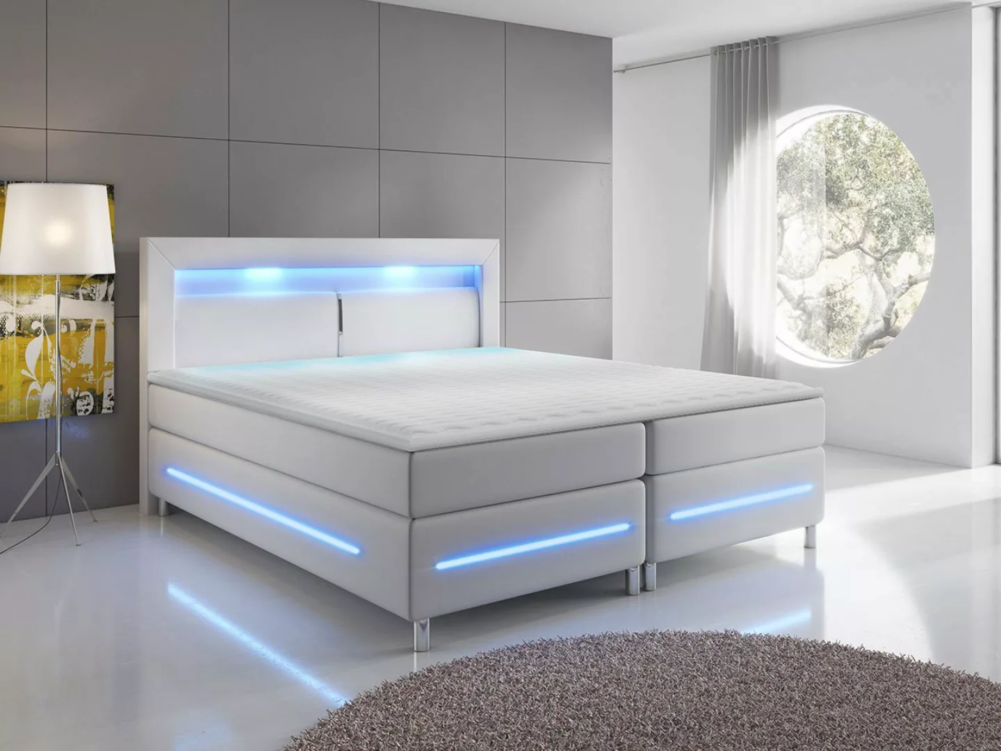 MIRJAN24 Boxspringbett Milano LED (Bonellmatratze), Blauer LED-Beleuchtung, günstig online kaufen