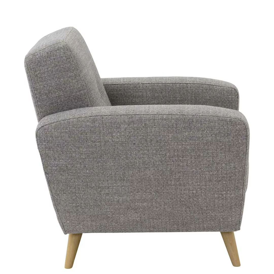 Wohnzimmer Sessel Retrostil in Grau Flachgewebe und Buchenholz günstig online kaufen
