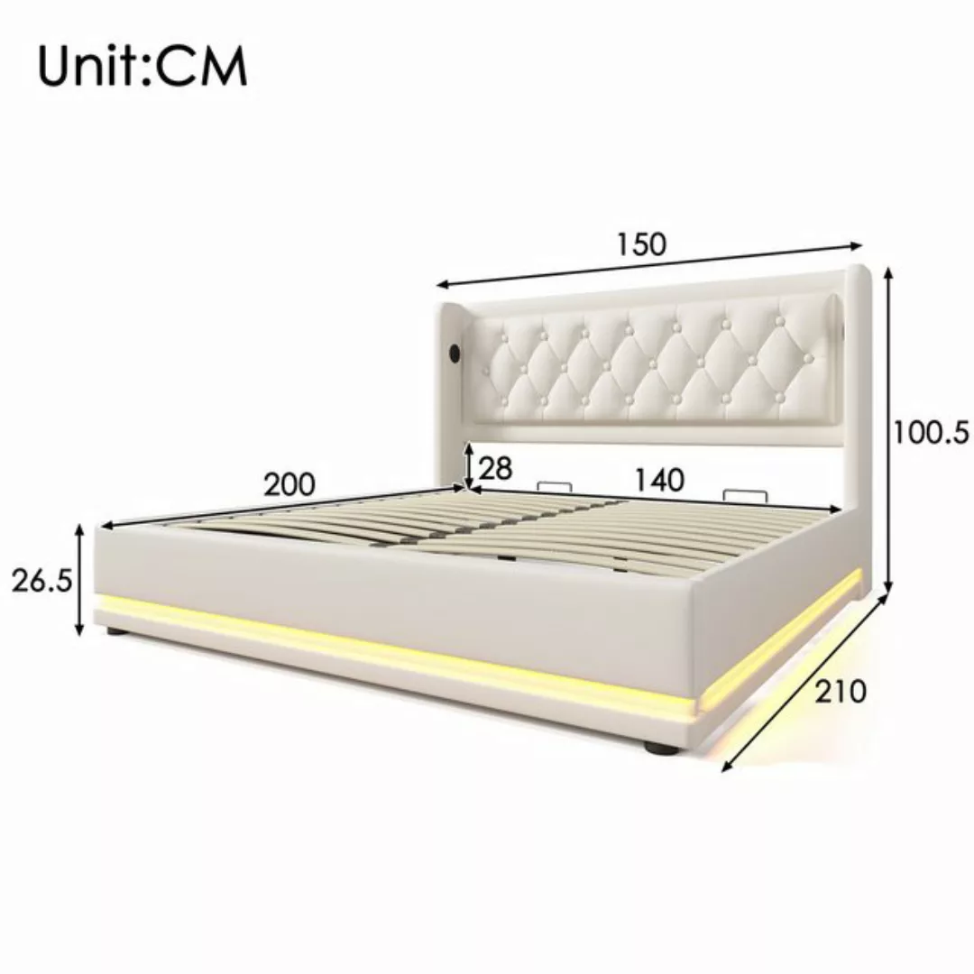 Rutaqian Stauraumbett Polsterbett Doppelbett mit LED Luxuriöses Design, (1- günstig online kaufen