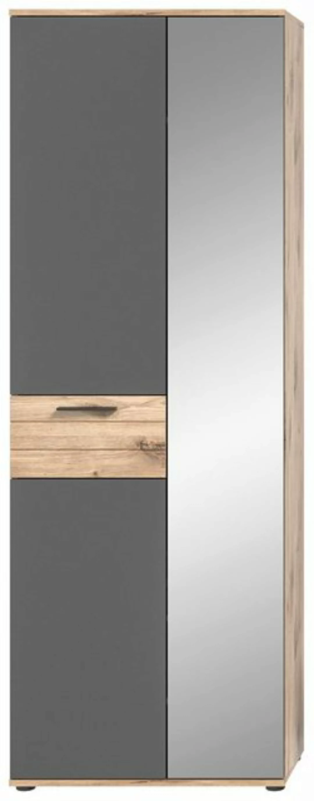 furnling Garderobenschrank Moskau 70 x 200 x 37 cm, Eiche/Grau, mit Softclo günstig online kaufen