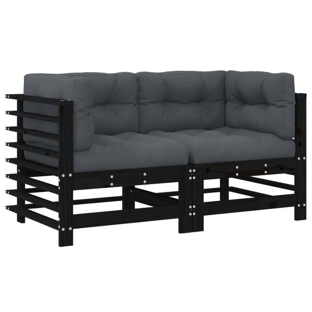 vidaXL Sofaelement Ecksofas mit Kissen 2 Stk. Schwarz Massivholz Kiefer (1 günstig online kaufen