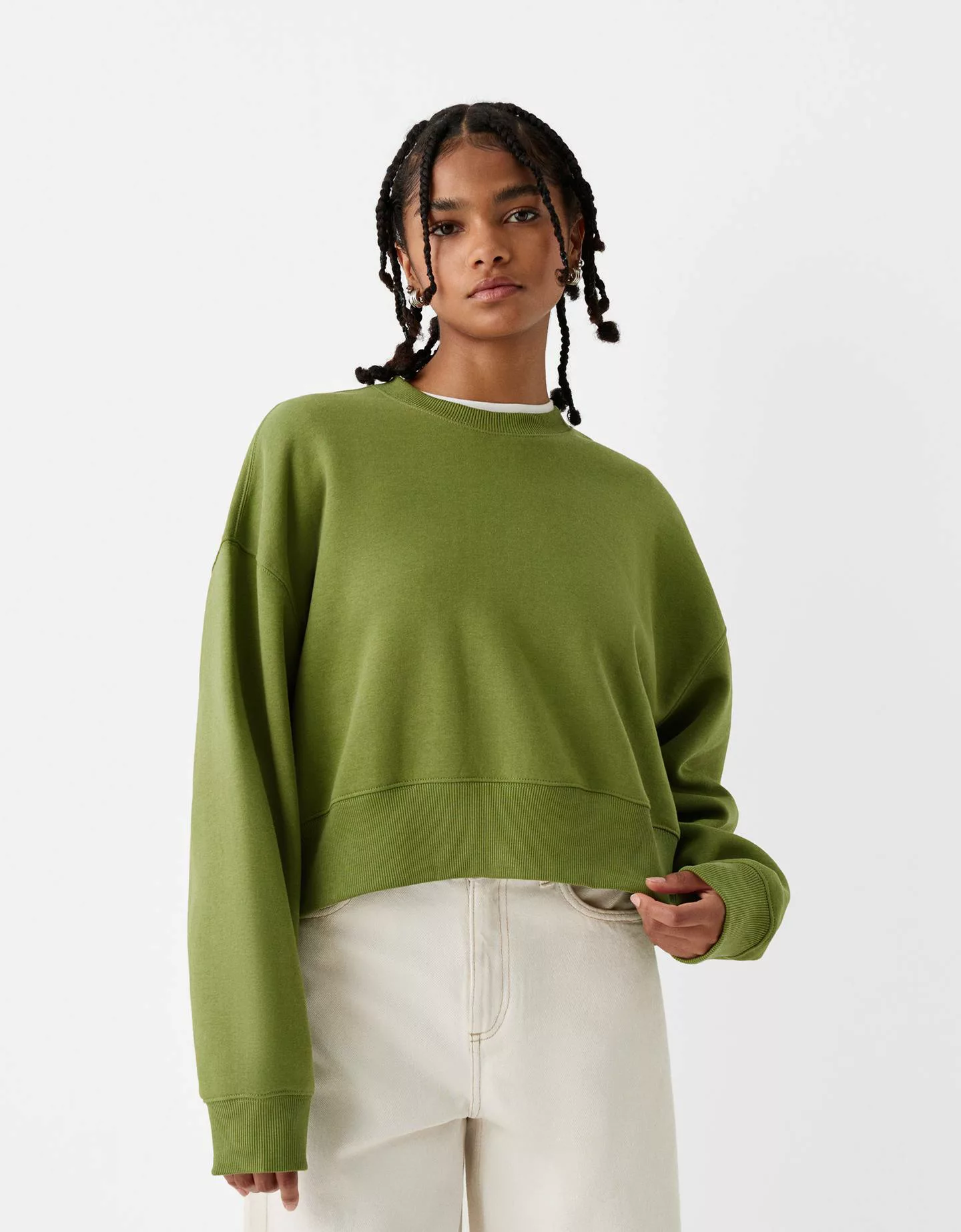 Bershka Basic-Sweatshirt Damen L Grün günstig online kaufen