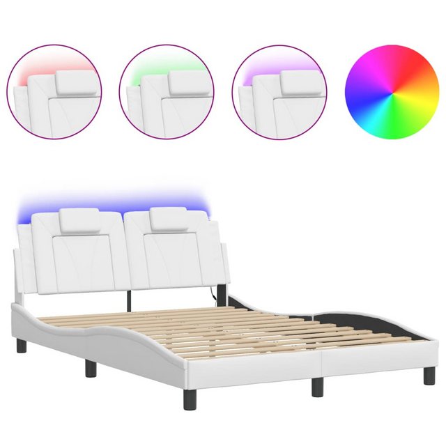 vidaXL Bett, Bettgestell mit LED Weiß 140x190 cm Kunstleder günstig online kaufen