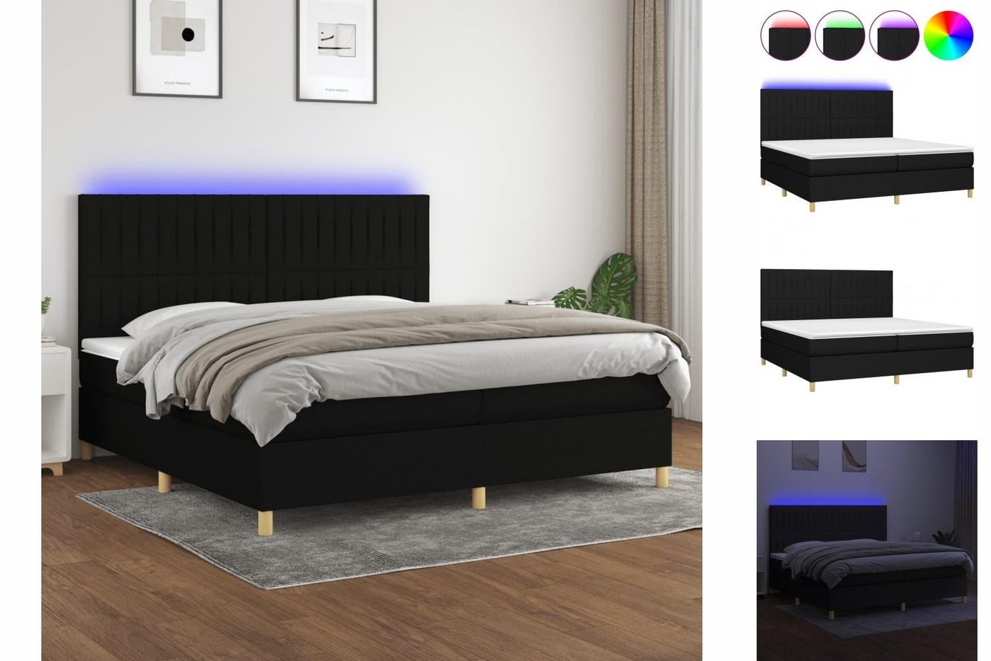 vidaXL Bettgestell Boxspringbett mit Matratze LED Schwarz 200x200 cm Stoff günstig online kaufen