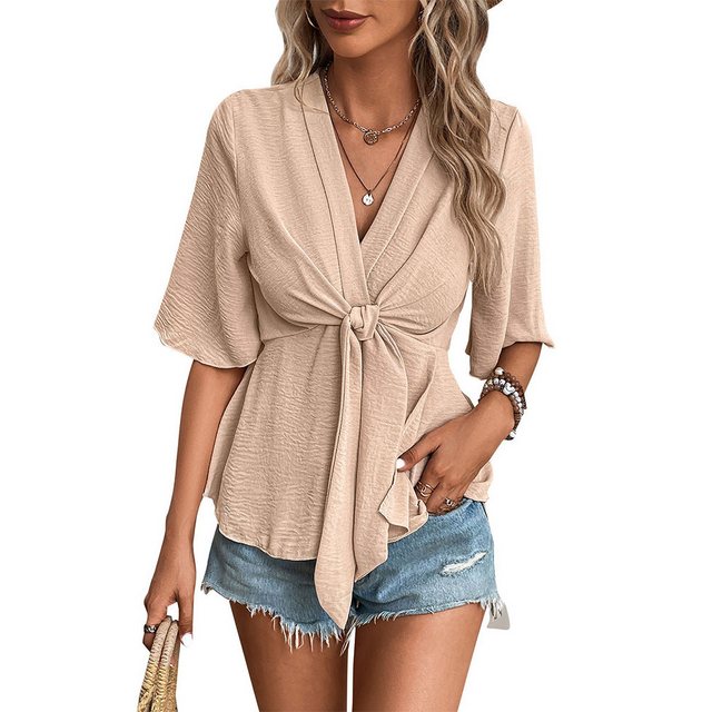 CHENIN T-Shirt Damen Bluse Sommer T-Shirt V-Ausschnitt Kurzarm Oberteile Lo günstig online kaufen