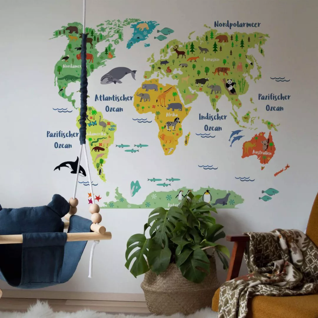 Wall-Art Wandtattoo "Tierwelt Weltkarte Kinderzimmer", (1 St.), selbstklebe günstig online kaufen