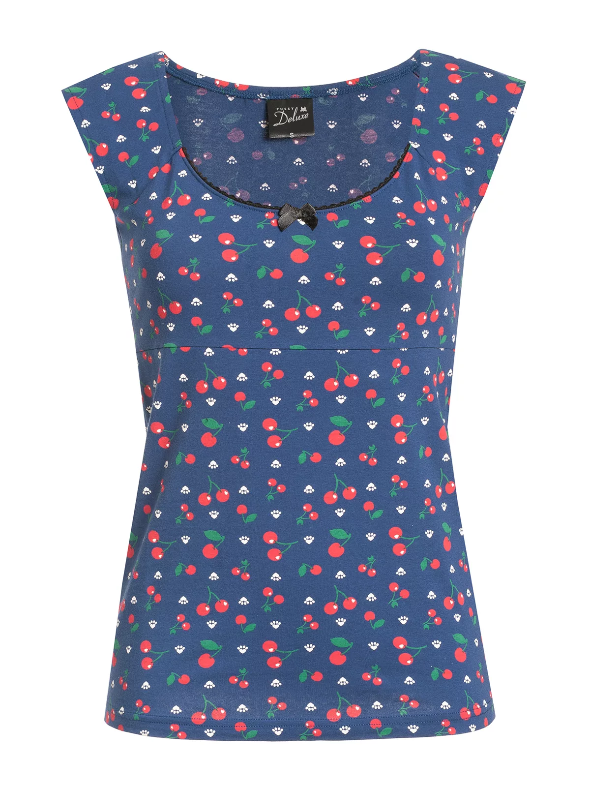 Pussy Deluxe Cat Paws & Cherries Damen T-Shirt blau allover günstig online kaufen