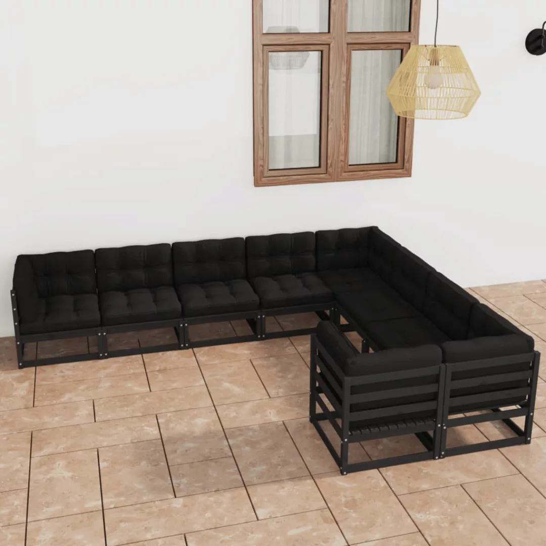 9-tlg. Garten-lounge-set Mit Kissen Schwarz Massivholz Kiefer günstig online kaufen