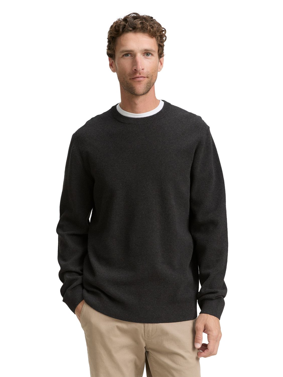 Tom Tailor Herren Rundhals Pullover STRUCTURED CREWNECK KNIT - Regular Fit günstig online kaufen