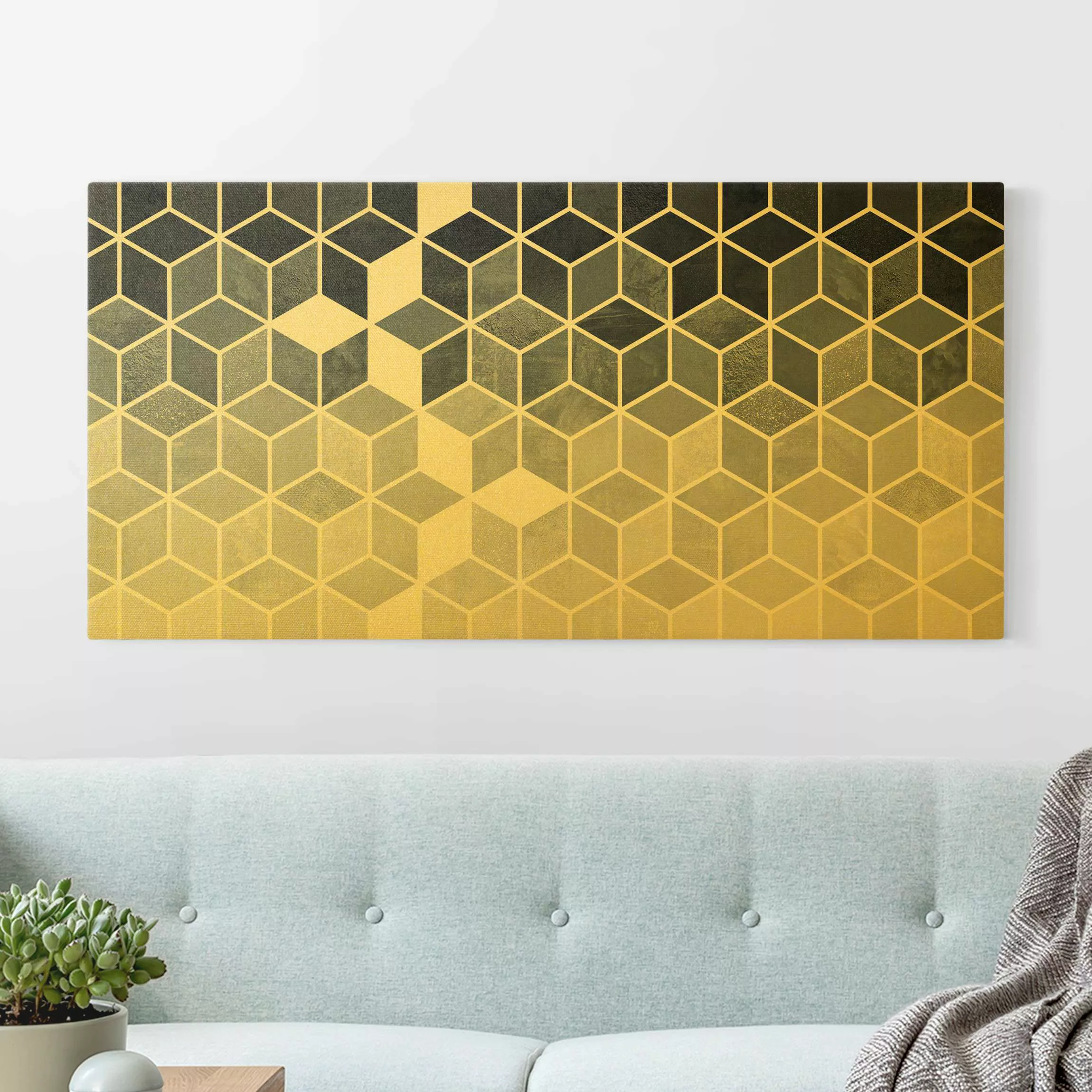 Leinwandbild Gold Goldene Geometrie - Blau Weiß günstig online kaufen