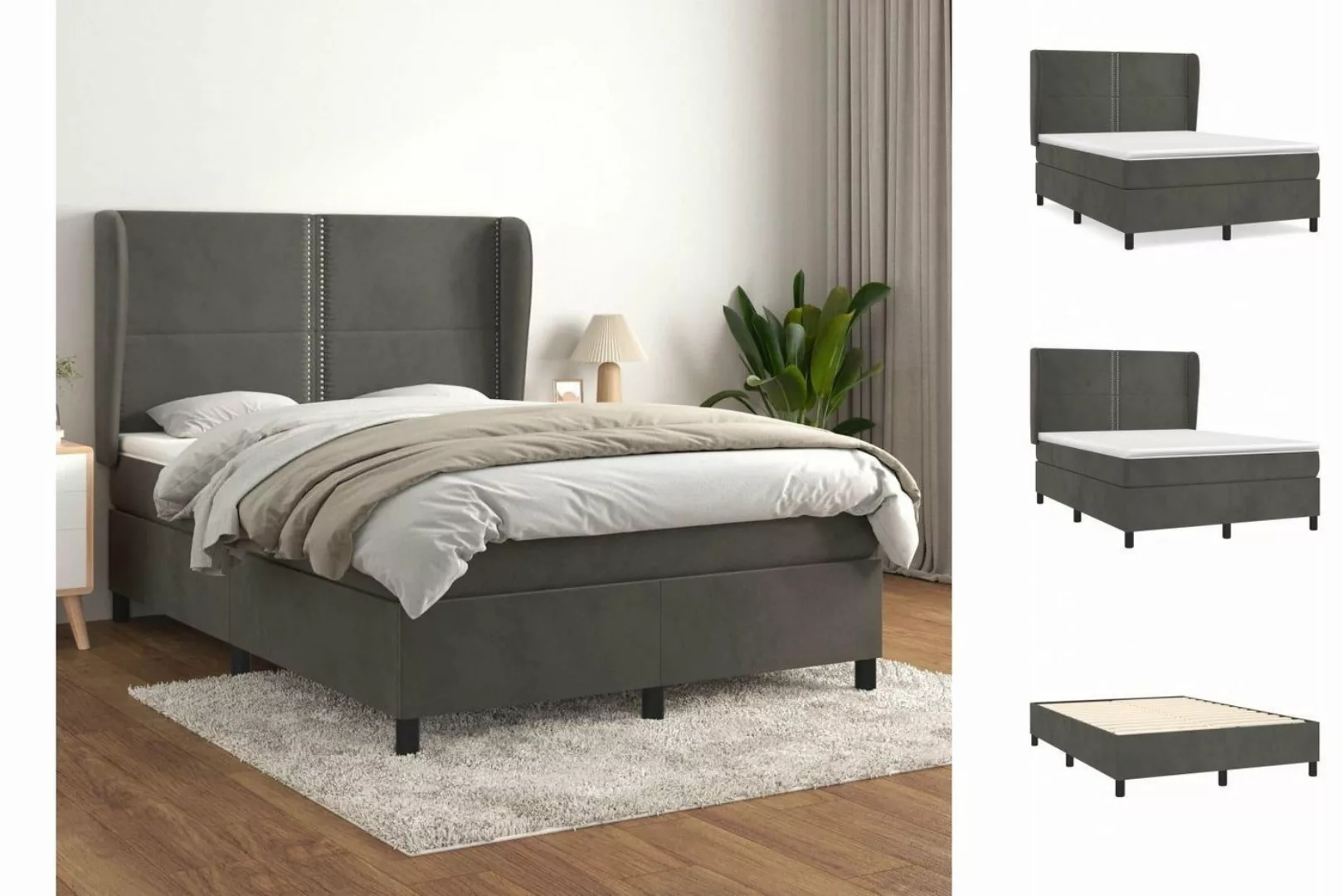 vidaXL Bettgestell Boxspringbett mit Matratze Dunkelgrau 140x190 cm Samt Be günstig online kaufen