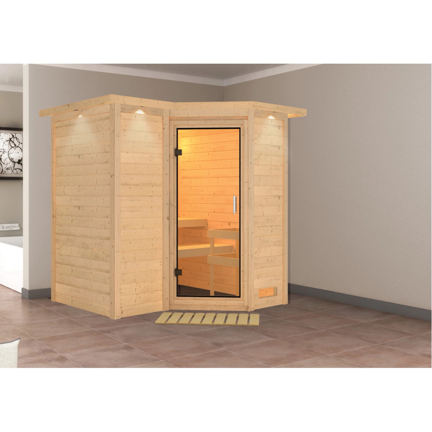 Woodfeeling Sauna Steena 1, Glastür, LED-Dachkranz günstig online kaufen