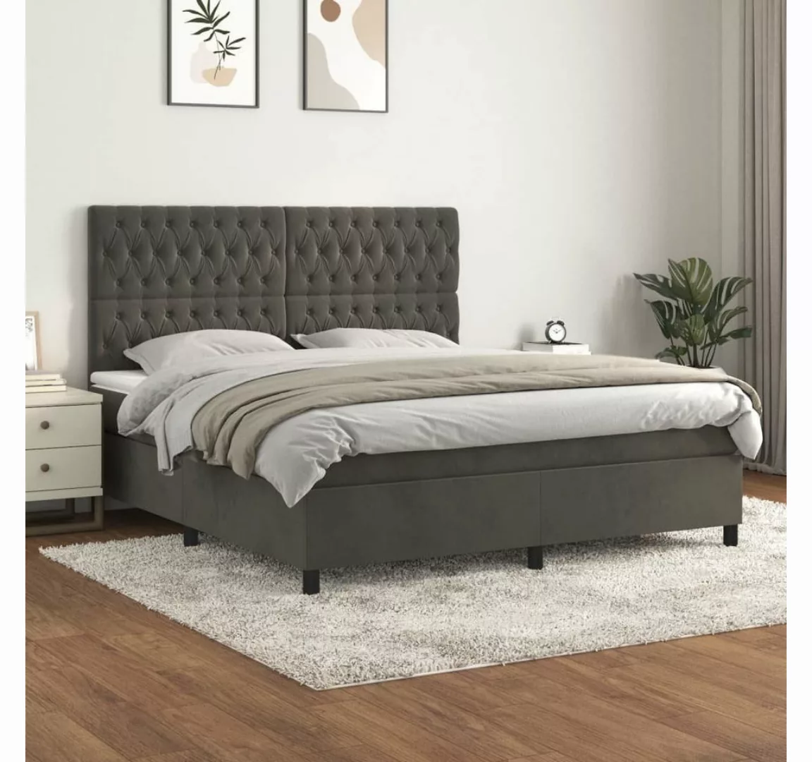 furnicato Bett Boxspringbett mit Matratze Dunkelgrau 180x200 cm Samt günstig online kaufen