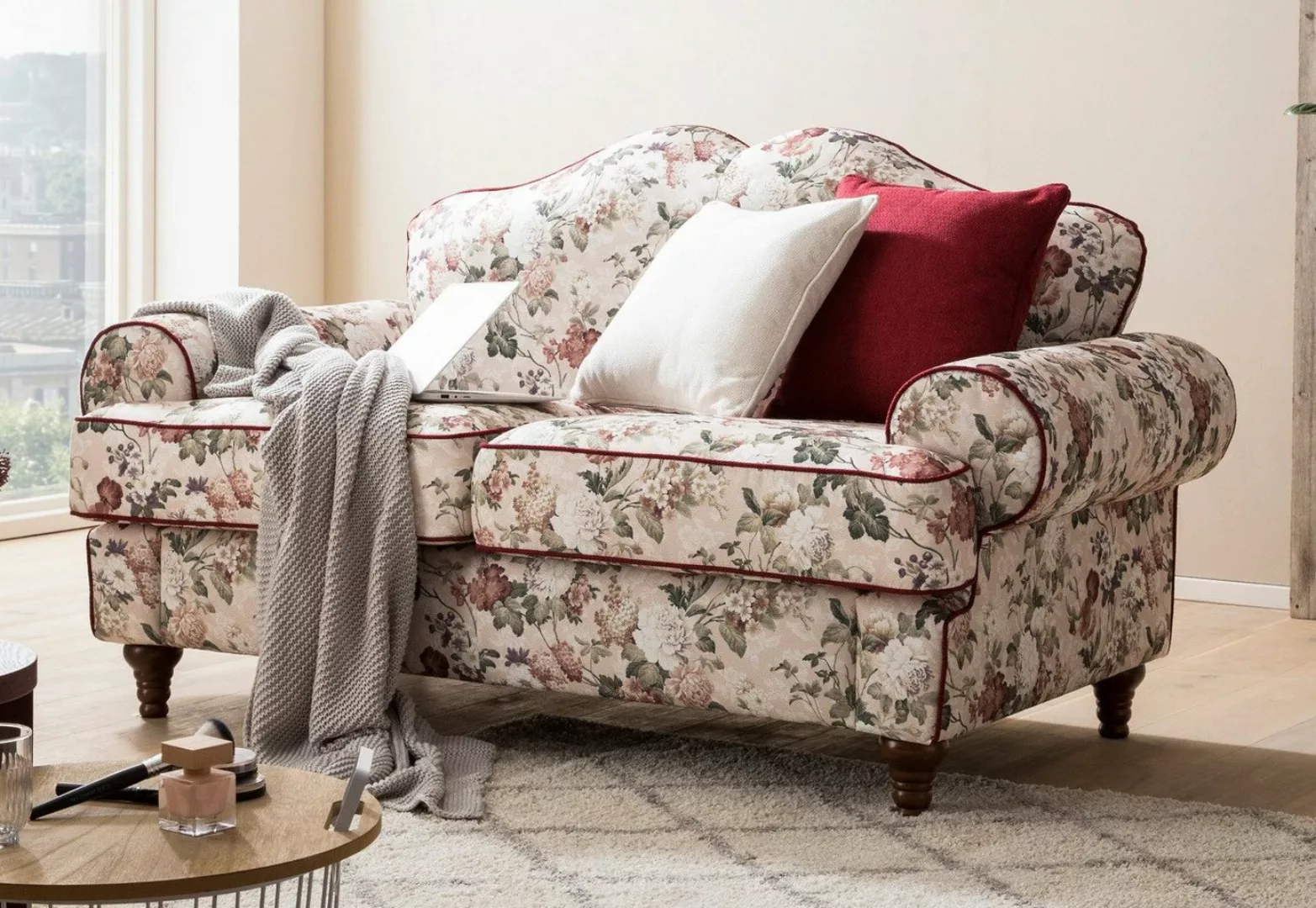 Furn.Design Sofa Elita, 2-Sitzer in beige mit Blumenmuster, Landhausstil, m günstig online kaufen