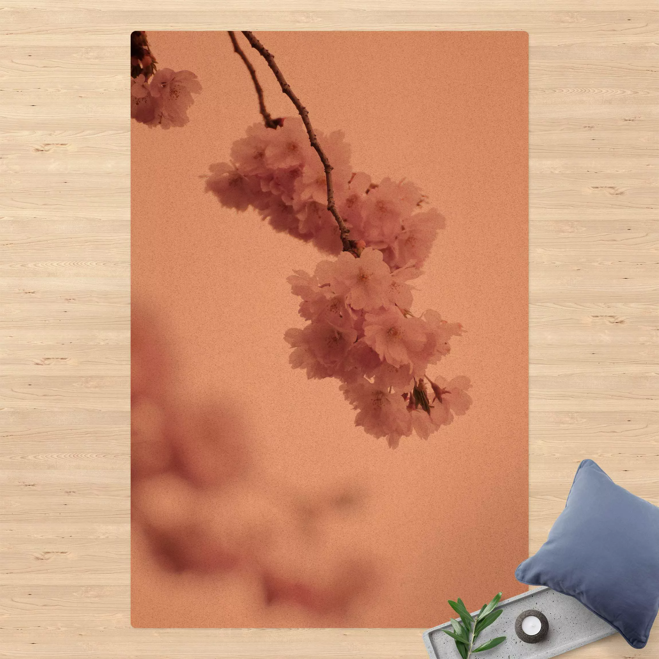 Kork-Teppich Zartrosane Frühlingsblüte mit Bokeh günstig online kaufen