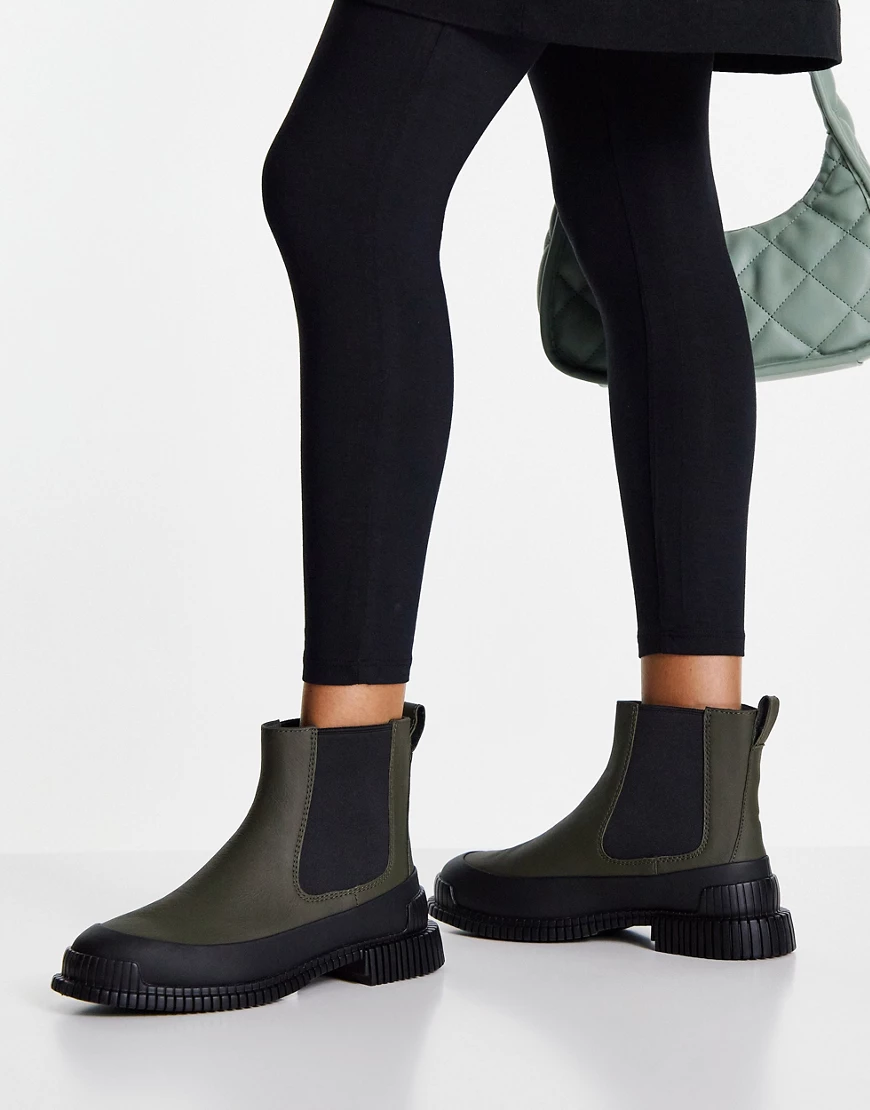 Camper – Chelsea-Stiefel aus Leder in Olivgrün günstig online kaufen
