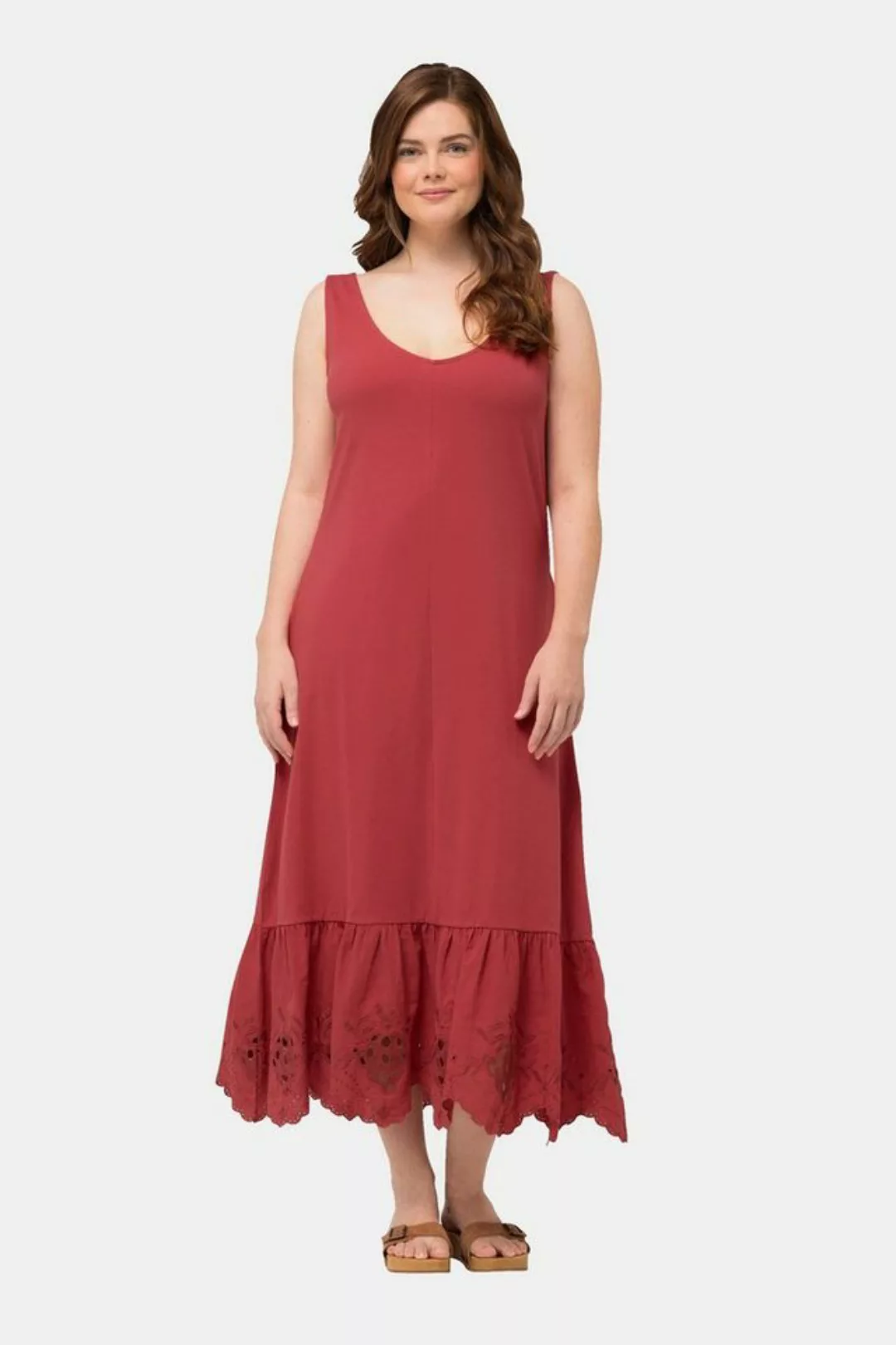 Ulla Popken Sommerkleid Maxikleid A-Linie Rundhals ärmellos Biobaumwolle günstig online kaufen