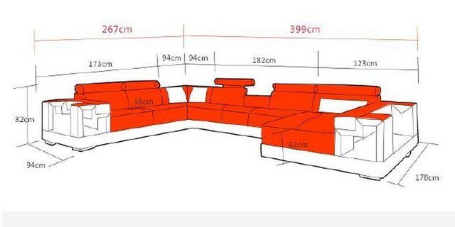 Xlmoebel Ecksofa XXL Ecksofa Wohnlandschaft Ledercouch Ecke Garnitur Sofa B günstig online kaufen