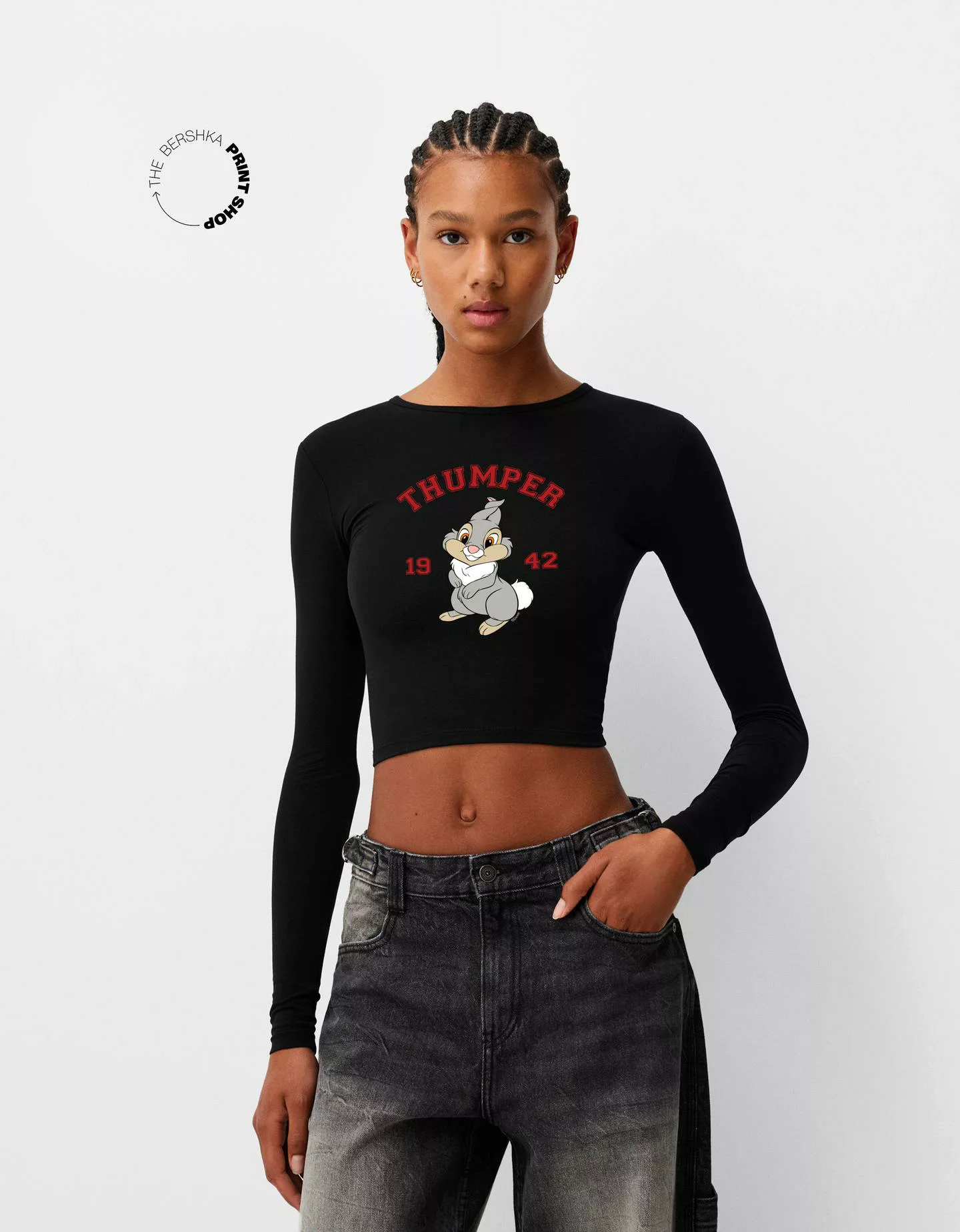 Bershka Langarmshirt Bambi Damen S Schwarz günstig online kaufen