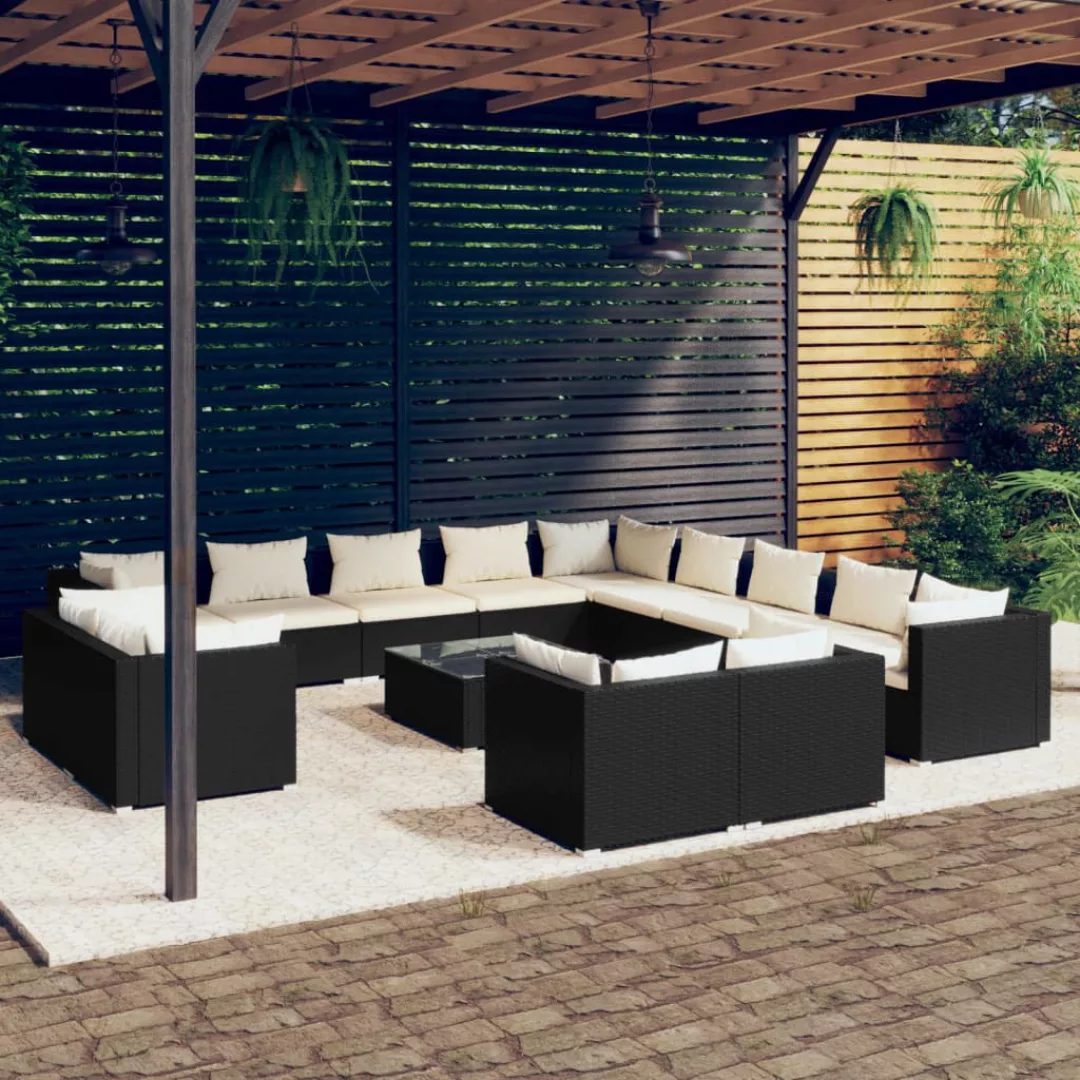 Vidaxl 14-tlg. Garten-lounge-set Mit Kissen Schwarz Poly Rattan günstig online kaufen