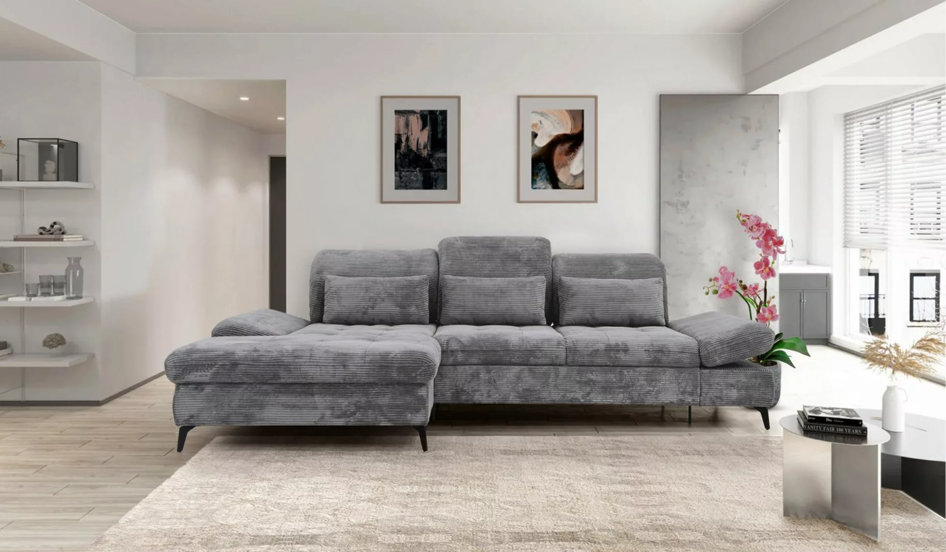 Hygger Möbelhaus Ecksofa Nola L-Form 300x170cm Wahlweise mit Bettfunktion u günstig online kaufen