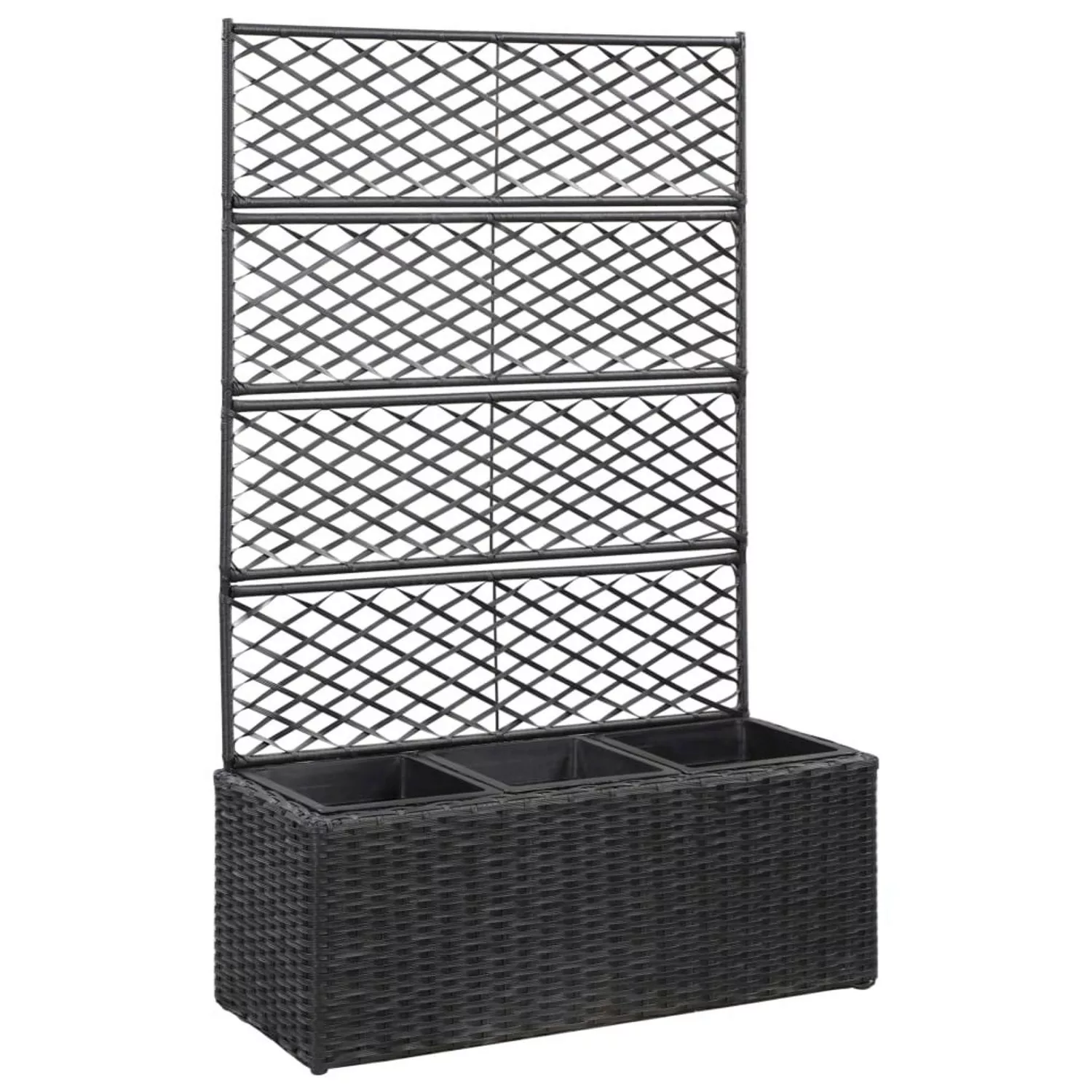 furnicato Hochbeet mit Rankgitter 3 Töpfe 83×30×130cm Poly Rattan Schwarz günstig online kaufen