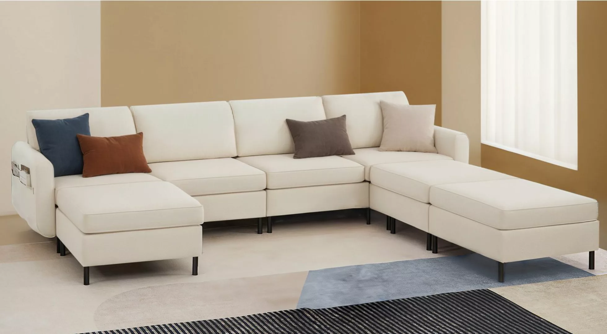 VASAGLE Wohnlandschaft, 7 Teile, Modulares Sofa, 7-Sitzer, Schlafsofa, U-fö günstig online kaufen