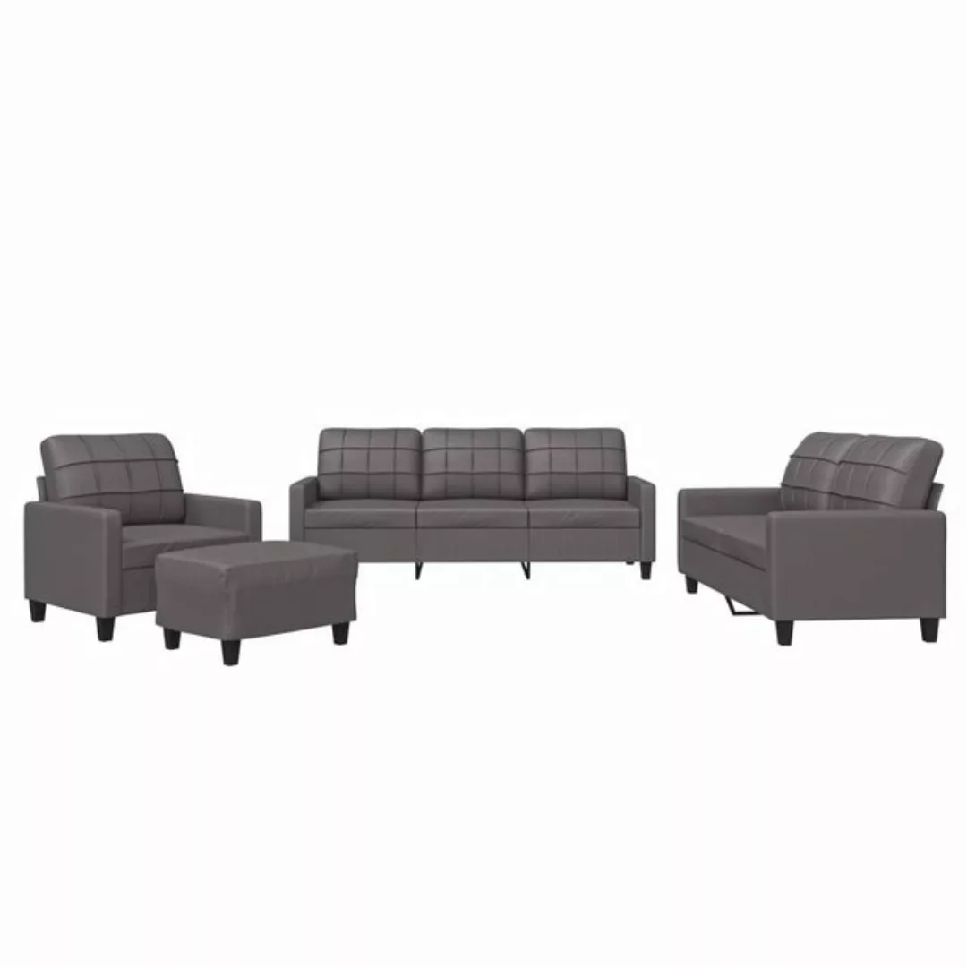 vidaXL Sofa 4-tlg. Sofagarnitur mit Kissen Grau Kunstleder günstig online kaufen