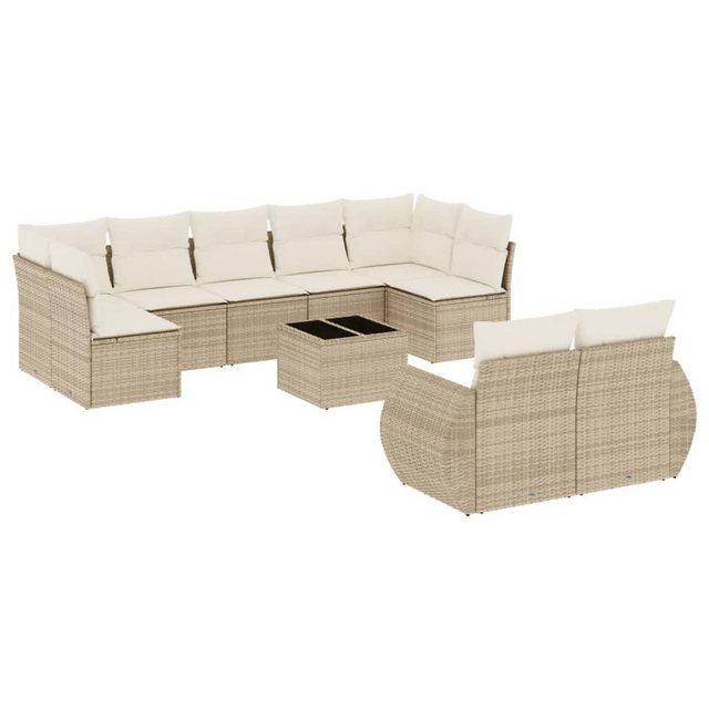 vidaXL Sofaelement 10-tlg. Garten-Sofagarnitur mit Kissen Beige Poly Rattan günstig online kaufen