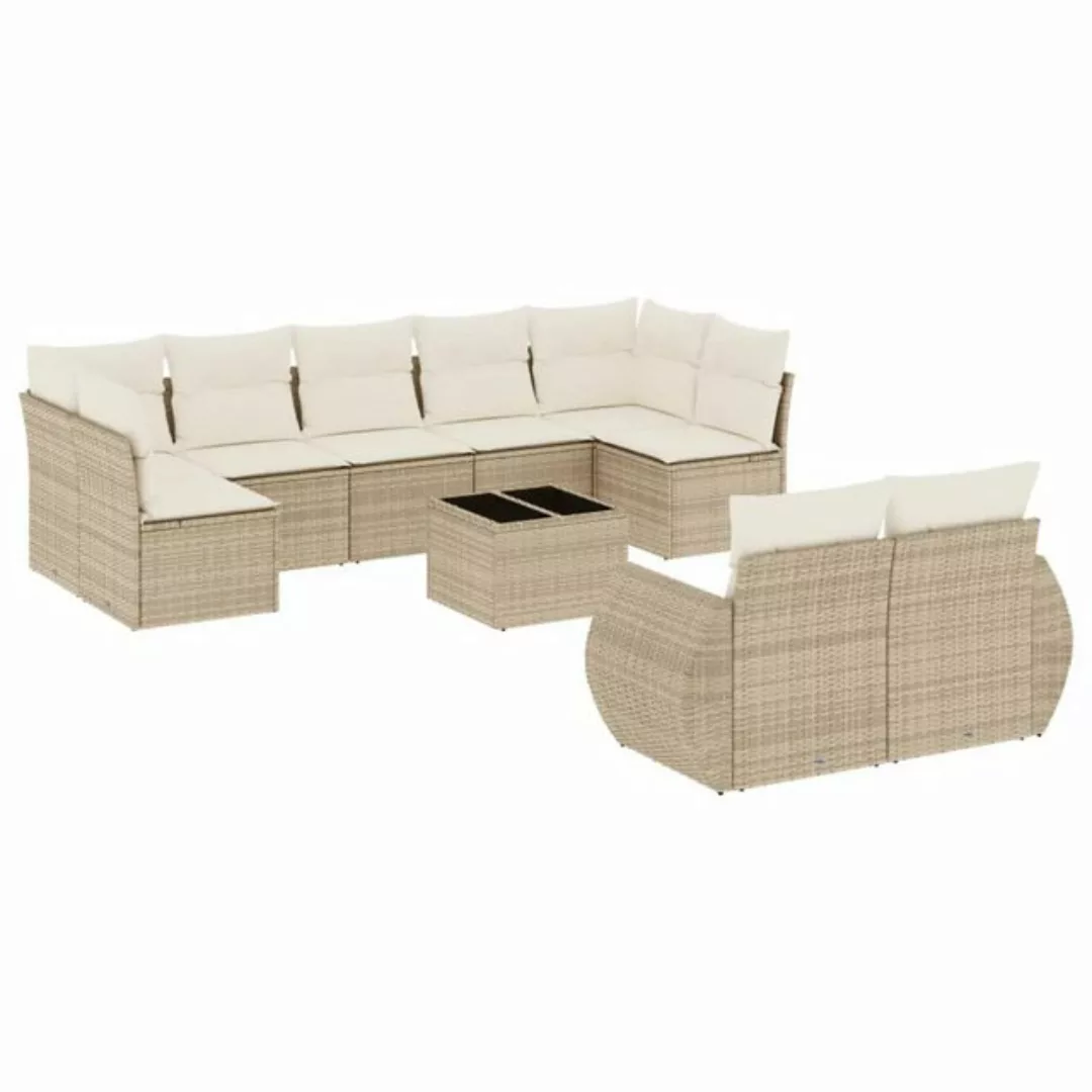 vidaXL Sofaelement 10-tlg. Garten-Sofagarnitur mit Kissen Beige Poly Rattan günstig online kaufen