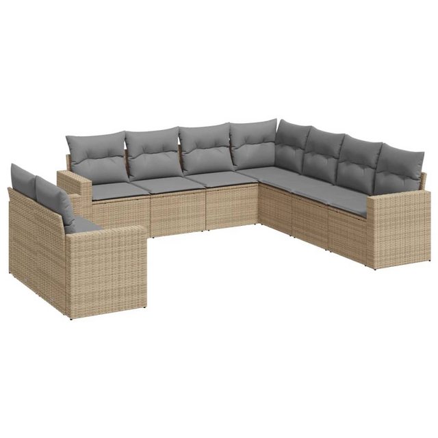 vidaXL Sofaelement 9-tlg. Garten-Sofagarnitur mit Kissen Beige Poly Rattan günstig online kaufen