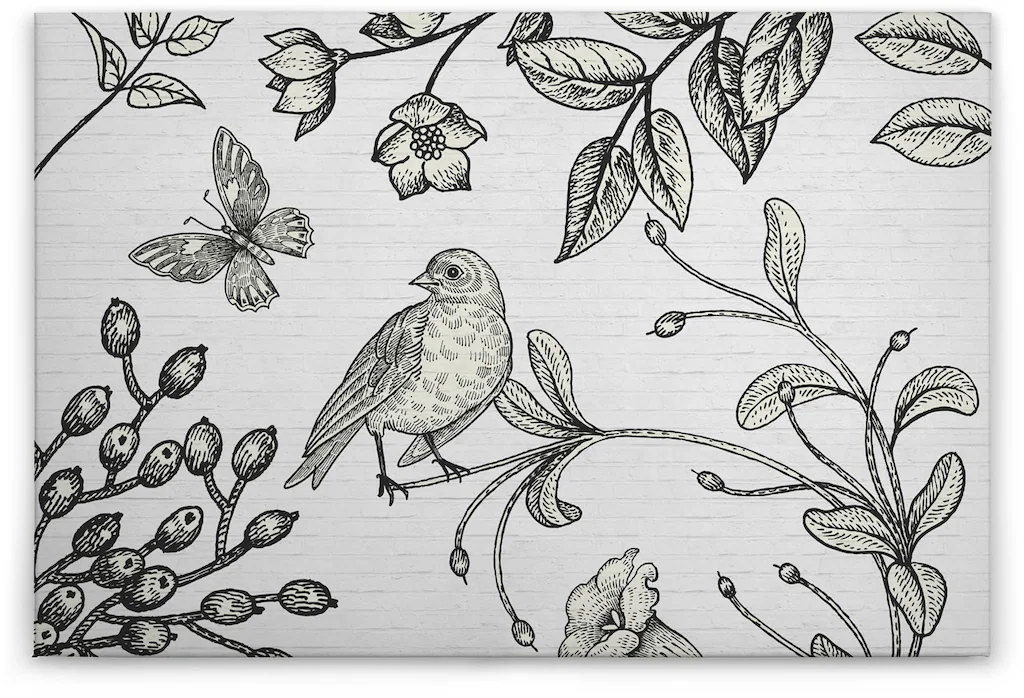 A.S. Création Leinwandbild "birdy", (1 St.), Schwarz-Weiß Zeichnung Floral günstig online kaufen