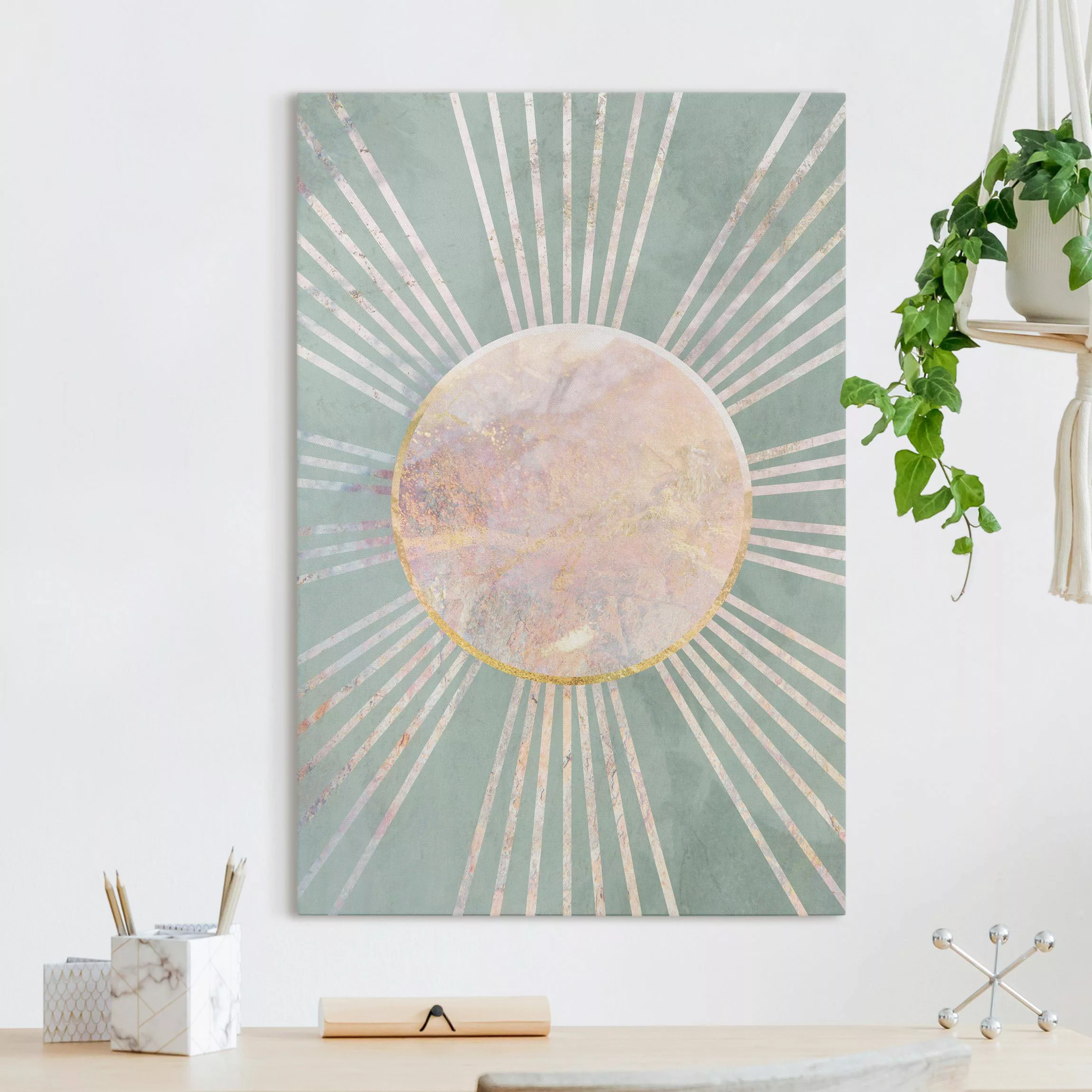 Leinwandbild Abstrakte Sonne Rose und Mint günstig online kaufen