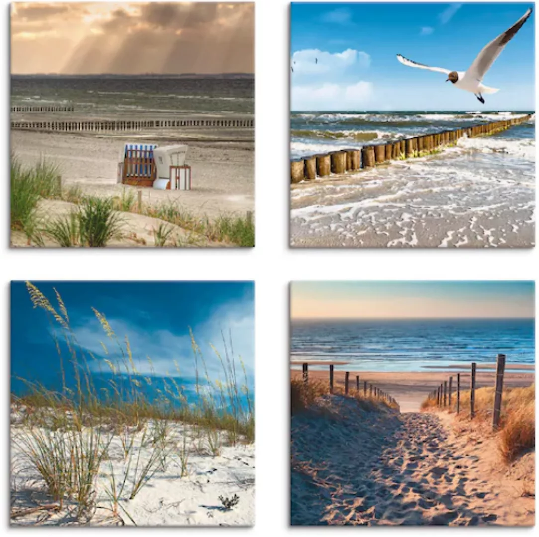 Artland Leinwandbild "Einsamer Strand Ostsee Sanddüne Gräser", Strand, (4 S günstig online kaufen