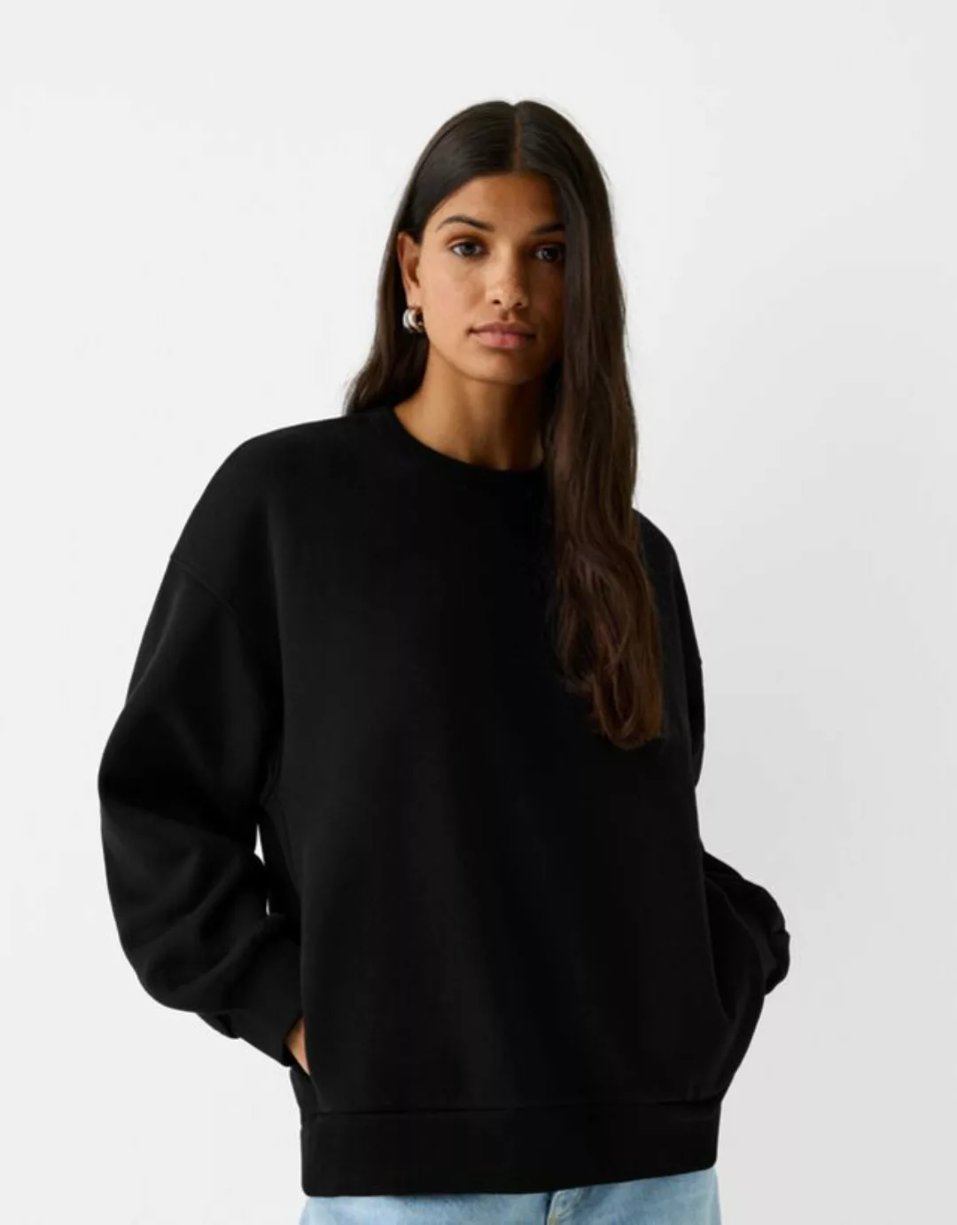 Bershka Oversize-Sweatshirt Mit Seitentaschen Damen M Schwarz günstig online kaufen