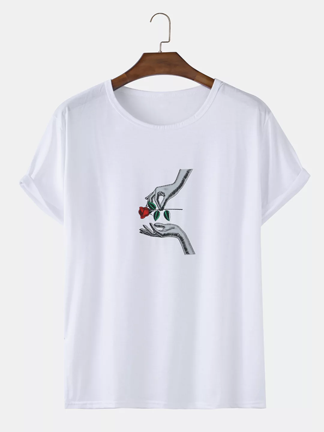 Herren Rose Flower Printed Lässige Kurzarm-T-Shirts günstig online kaufen